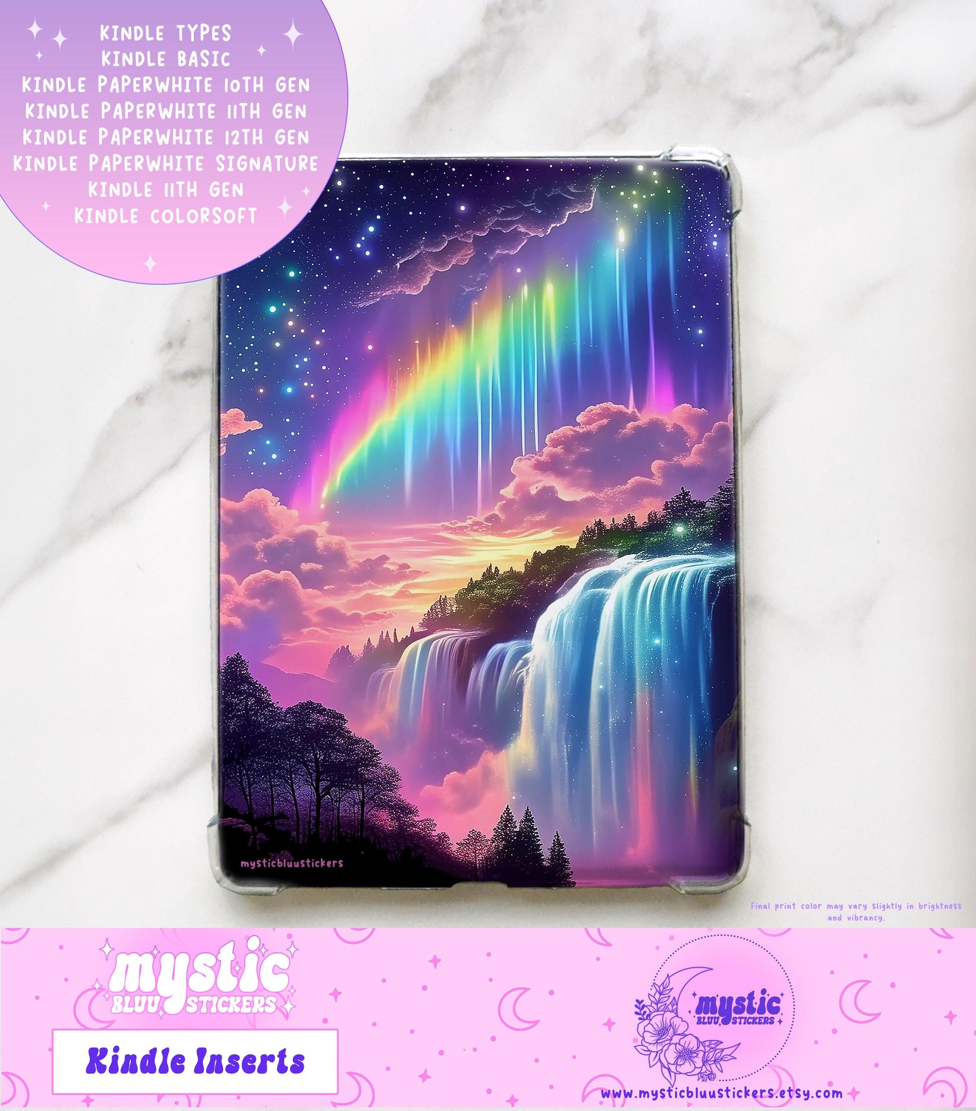 Rainbow Waterfall Kindle Paperwhite Insert: Holographic Cardstock (Case Not Included)