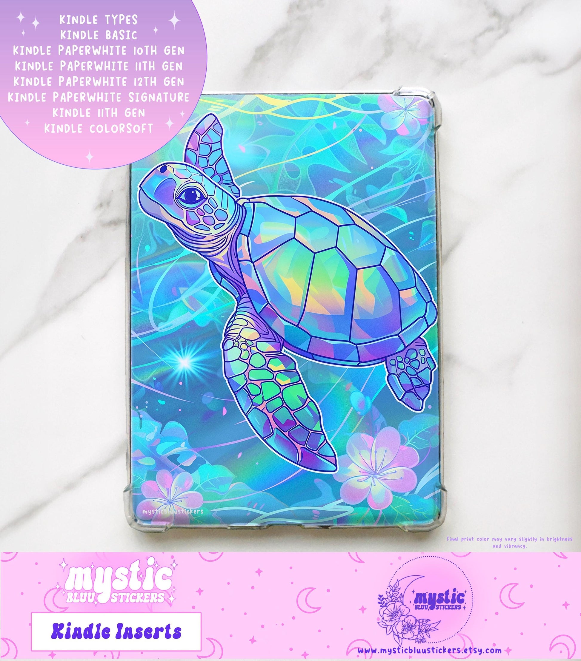 Holographic Sea Turtle Kindle Insert: Paperwhite Accessory
