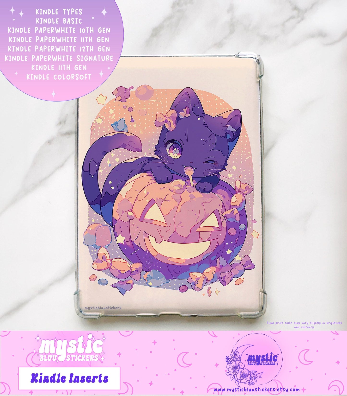 Kindle Paperwhite Insert: Halloween Cat, Holographic Cardstock (Case Not Included)
