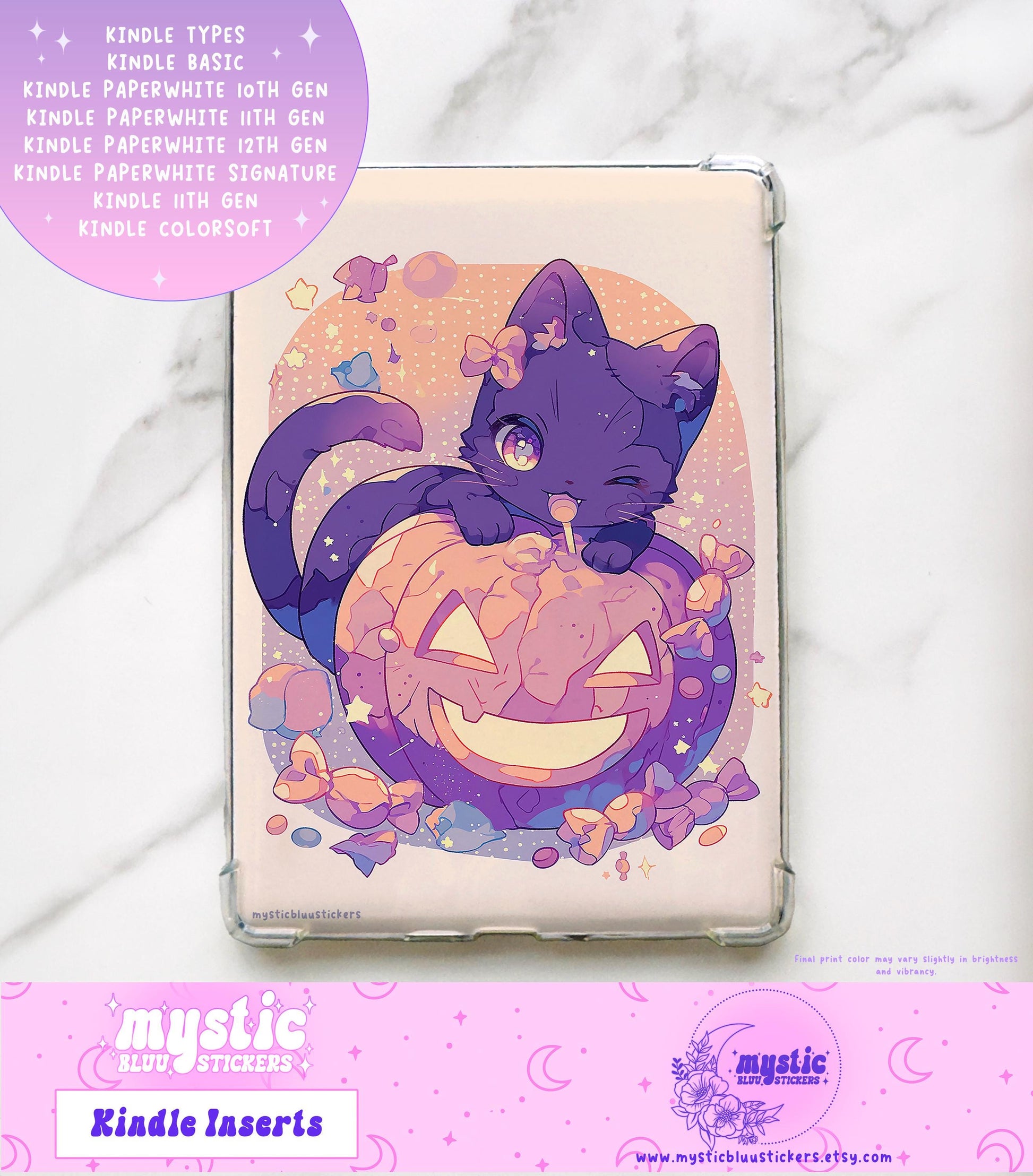 Kindle Paperwhite Insert: Halloween Cat, Holographic Cardstock (Case Not Included)
