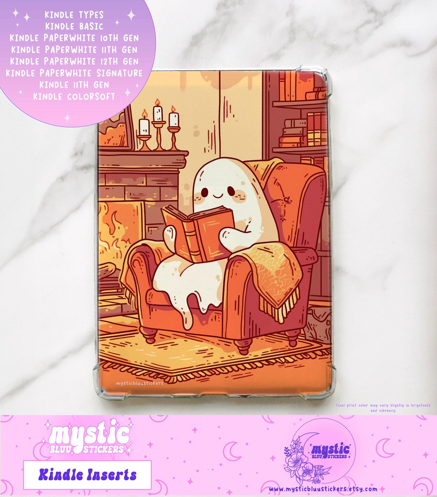 Ghost Reading Kindle Insert: Holographic Cardstock, Paperwhite Accessory