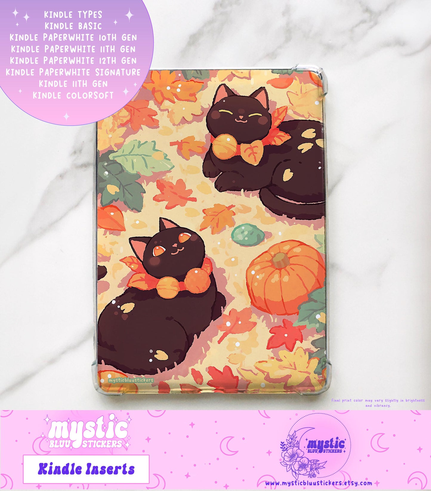 Autumn Cat Kindle Paperwhite Insert: Holographic Cardstock, Bookish Gift