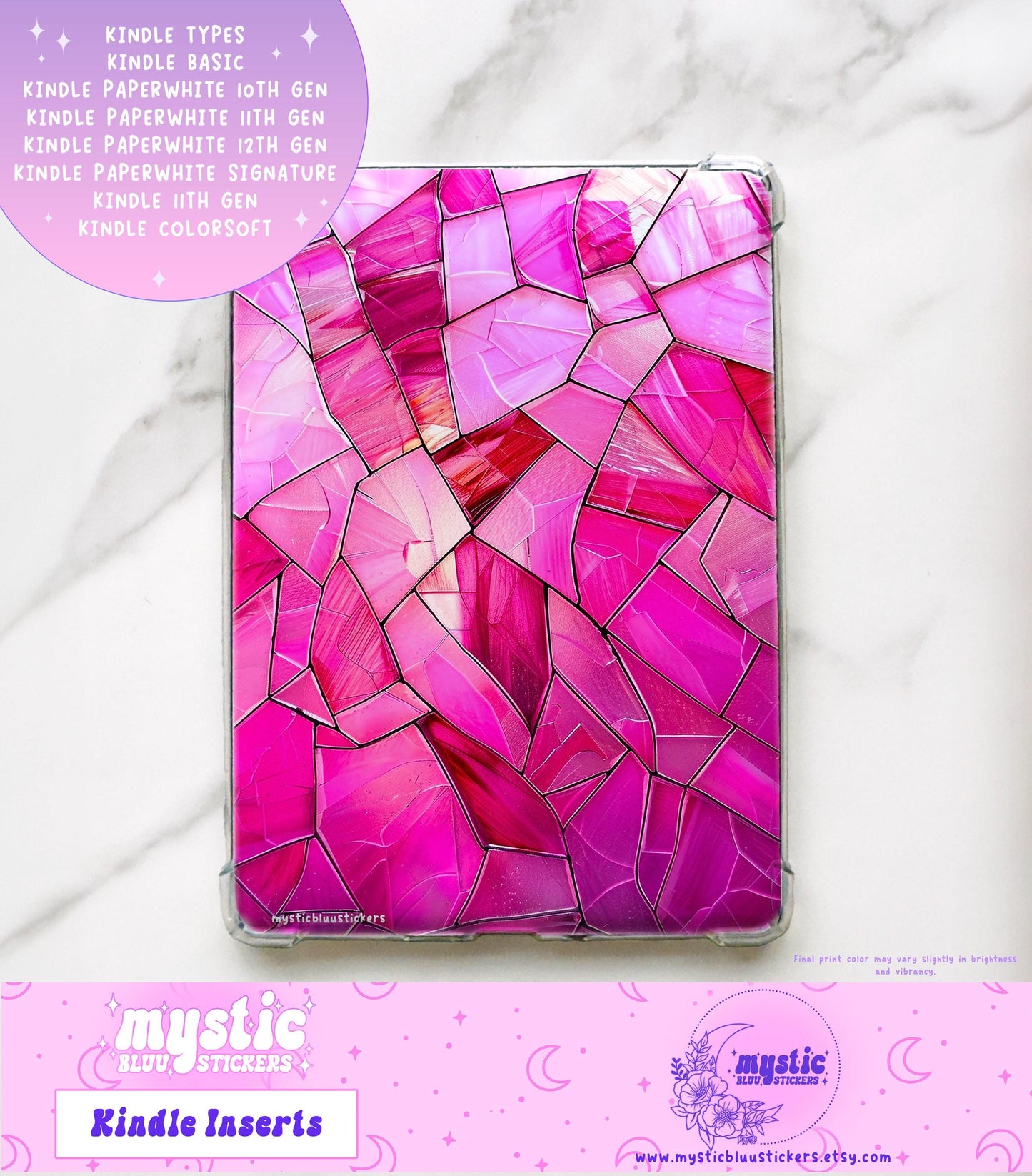 Pink Stained Glass Kindle Insert: Holographic Cardstock, Paperwhite 11th Gen