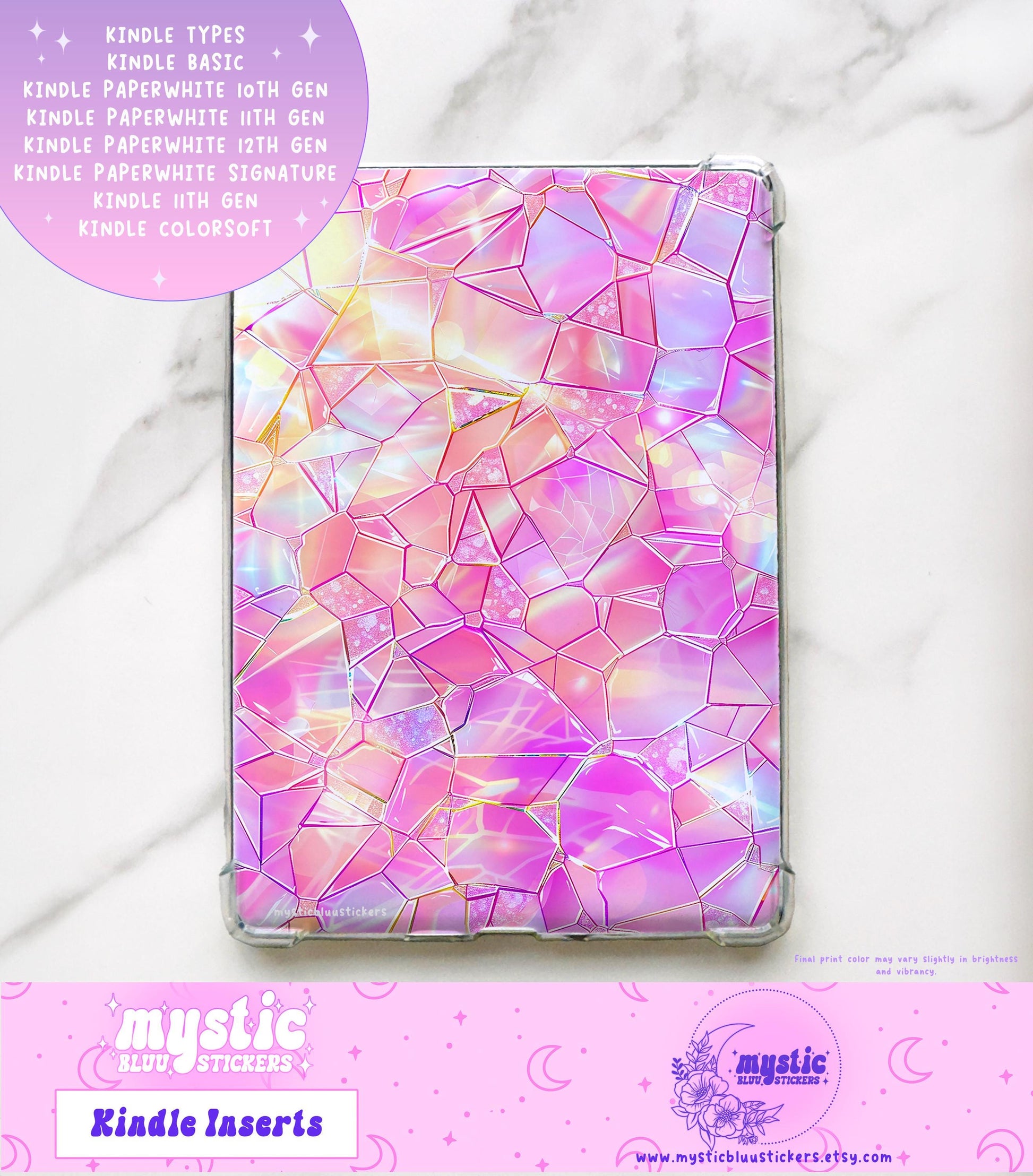 Pink Stained Glass Kindle Insert: Holographic Cardstock, Paperwhite 11th Gen