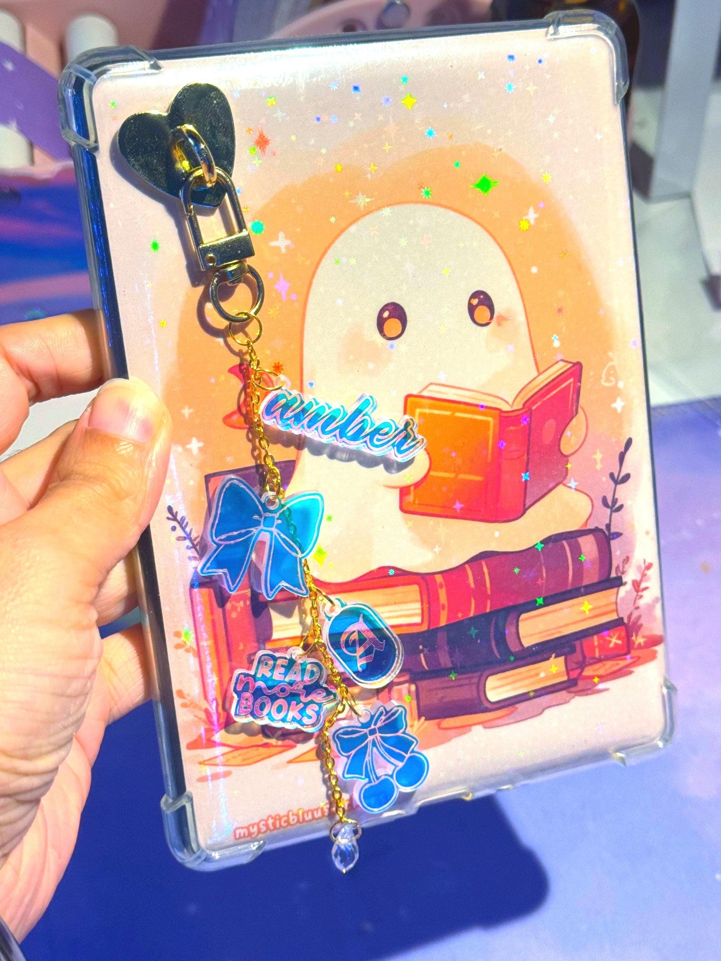 Personalized Kindle Charm Chain: Iridescent Acrylic Reader Gift