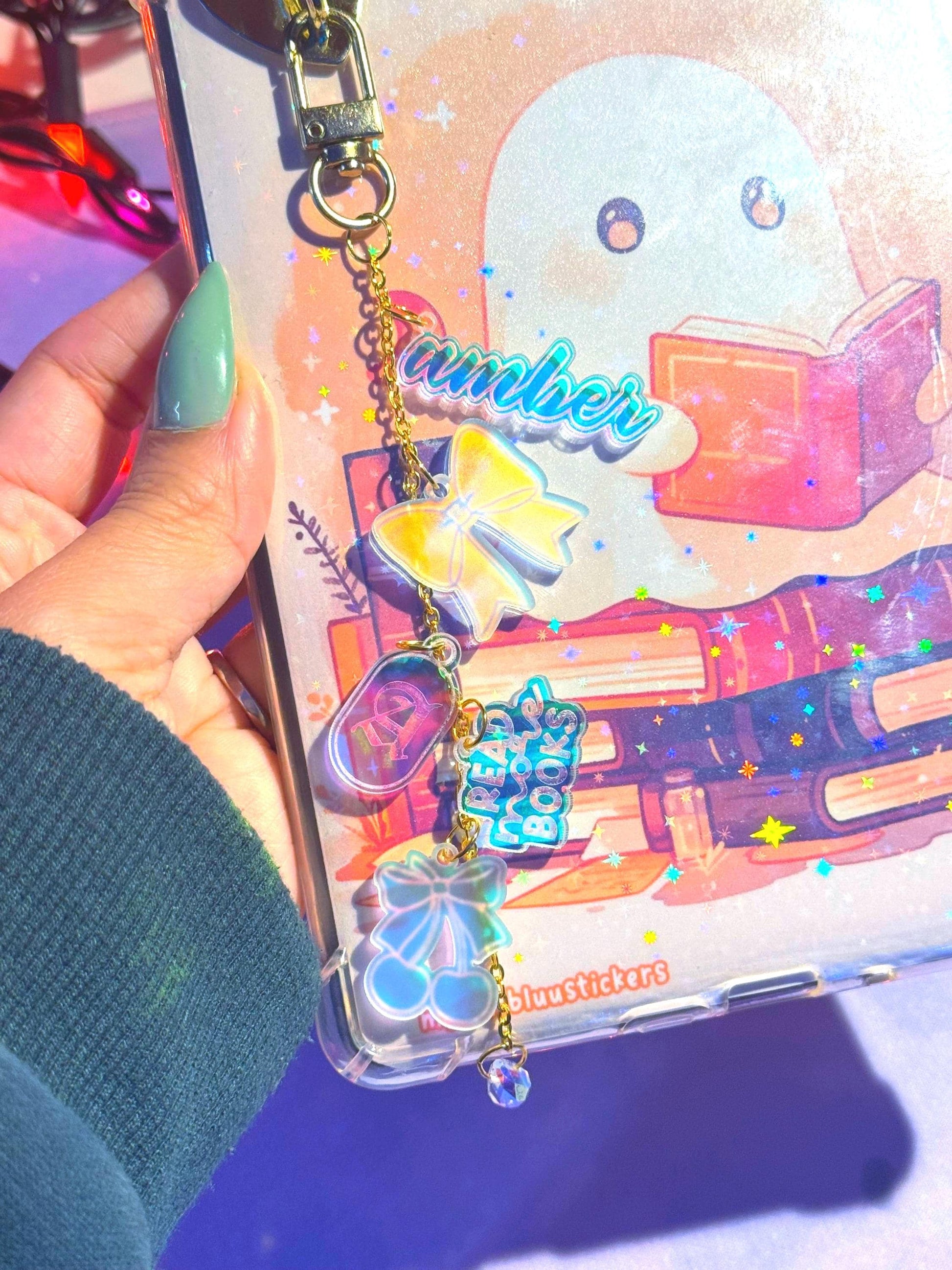 Personalized Kindle Charm Chain: Iridescent Acrylic Reader Gift