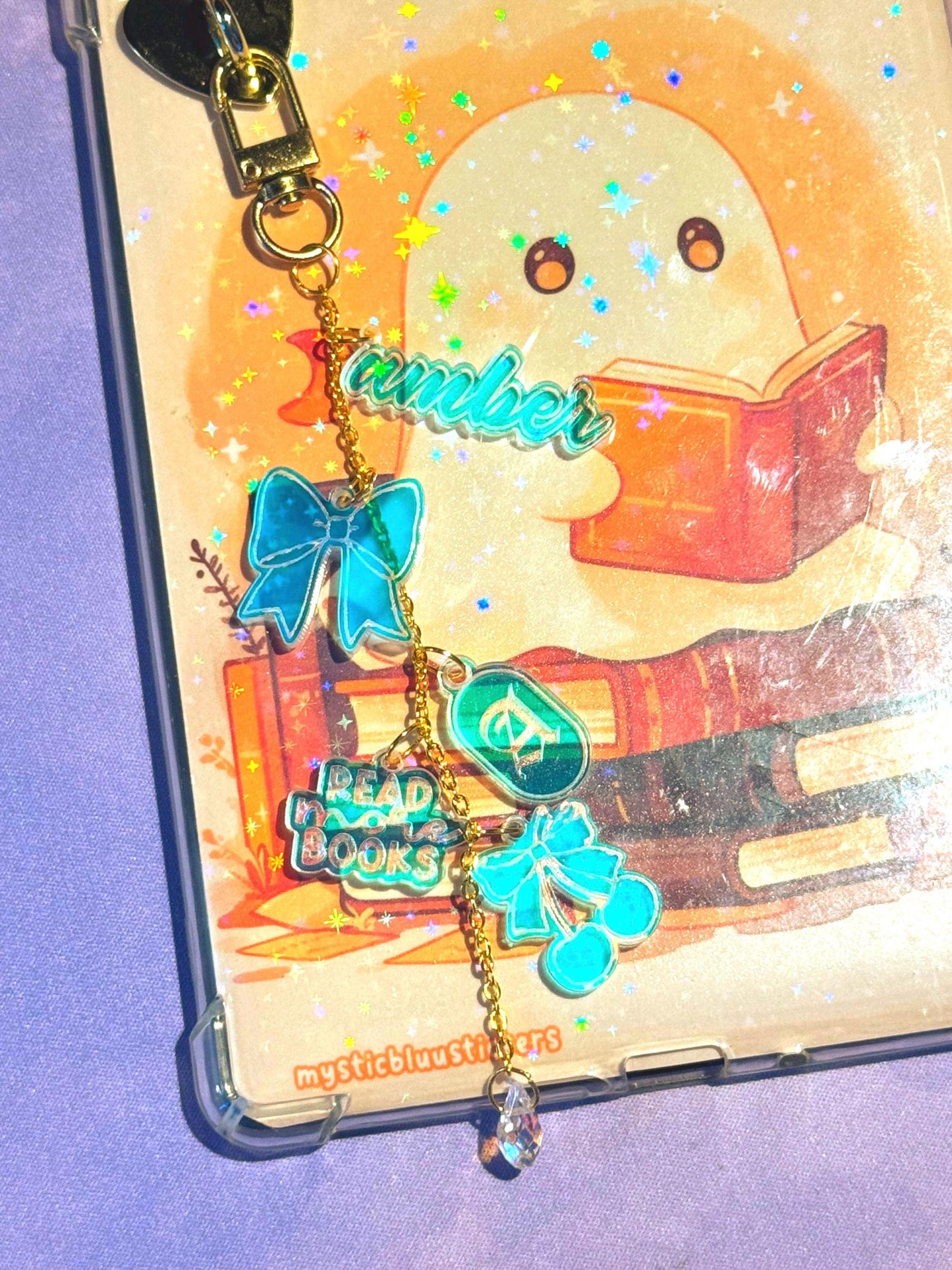 Personalized Kindle Charm Chain: Iridescent Acrylic Reader Gift