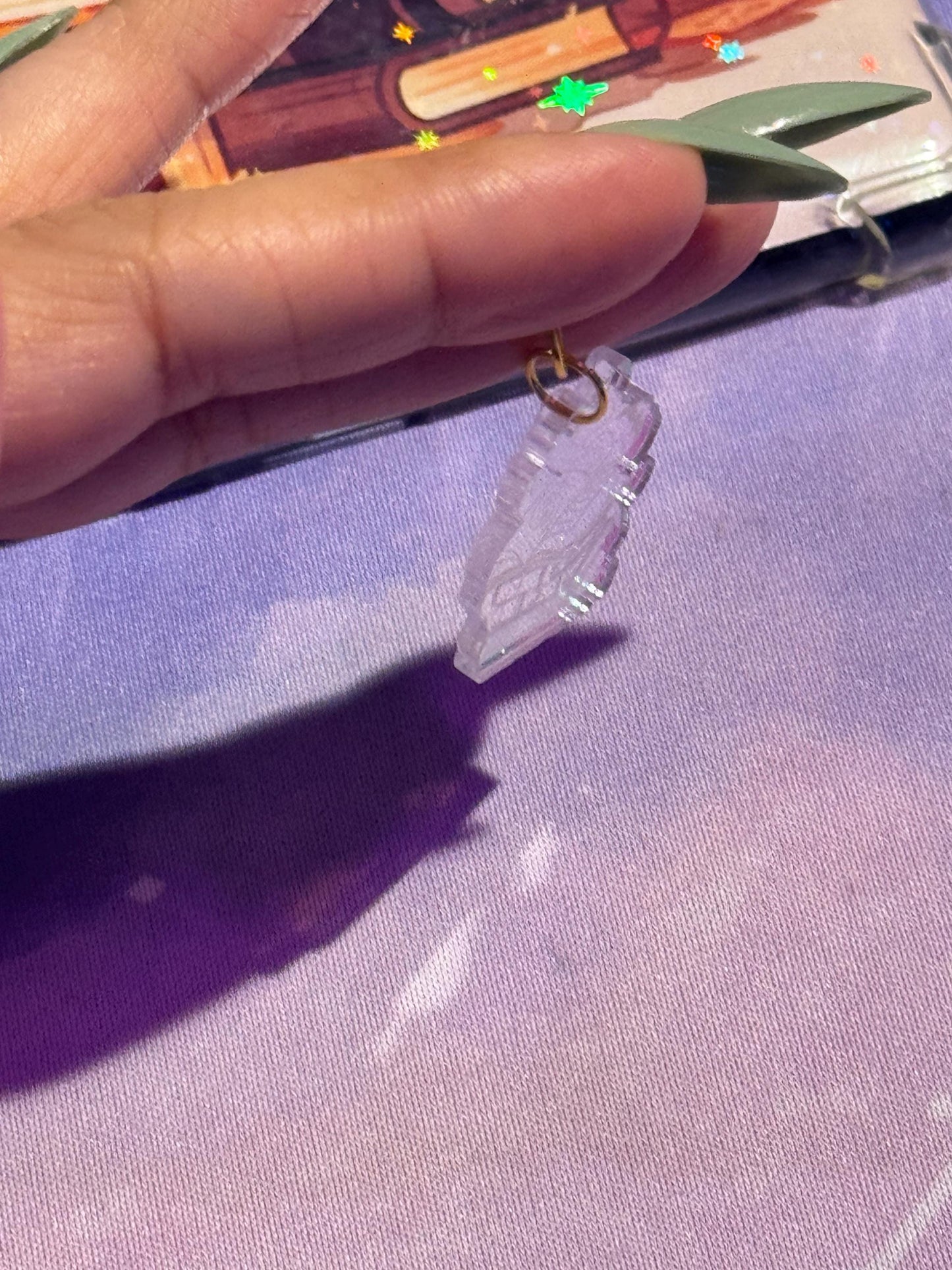 Iridescent Acrylic Book Stack Charm: Kindle & USB-C Phone Decor