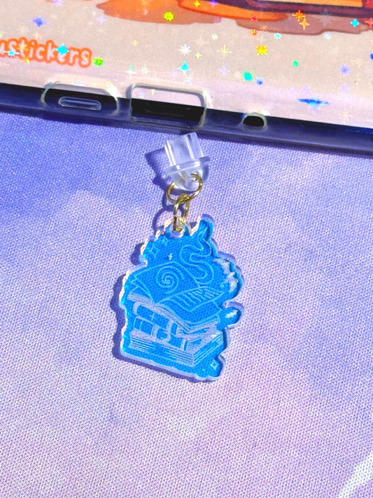 Iridescent Acrylic Book Stack Charm: Kindle & USB-C Phone Decor