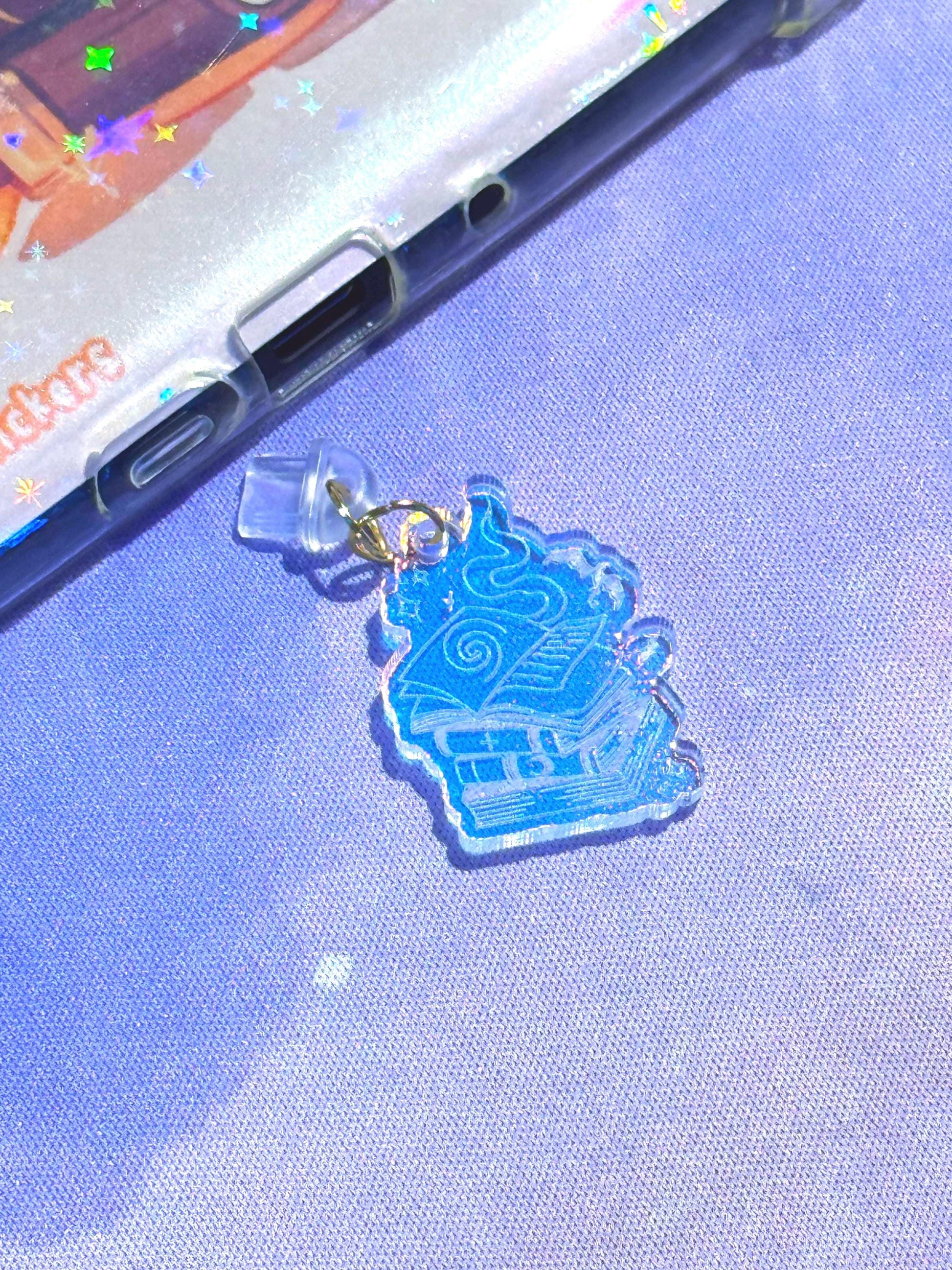Iridescent Acrylic Book Stack Charm: Kindle & USB-C Phone Decor