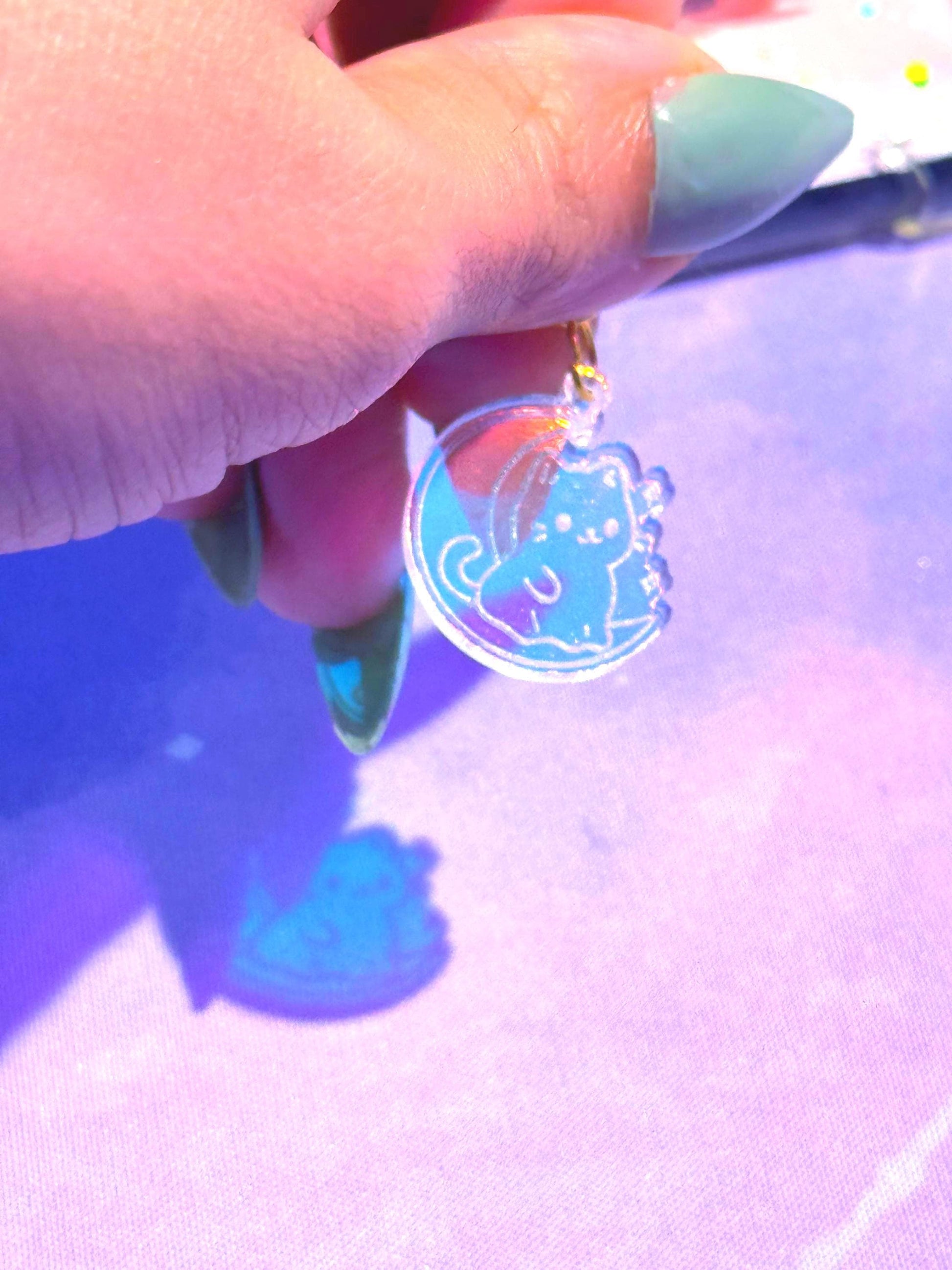 Iridescent Acrylic Cat Moon Charm, Dust Plug Charm for Kindle, Phone, Tablet, USB-C Device Decor, Cute Accessory Gift