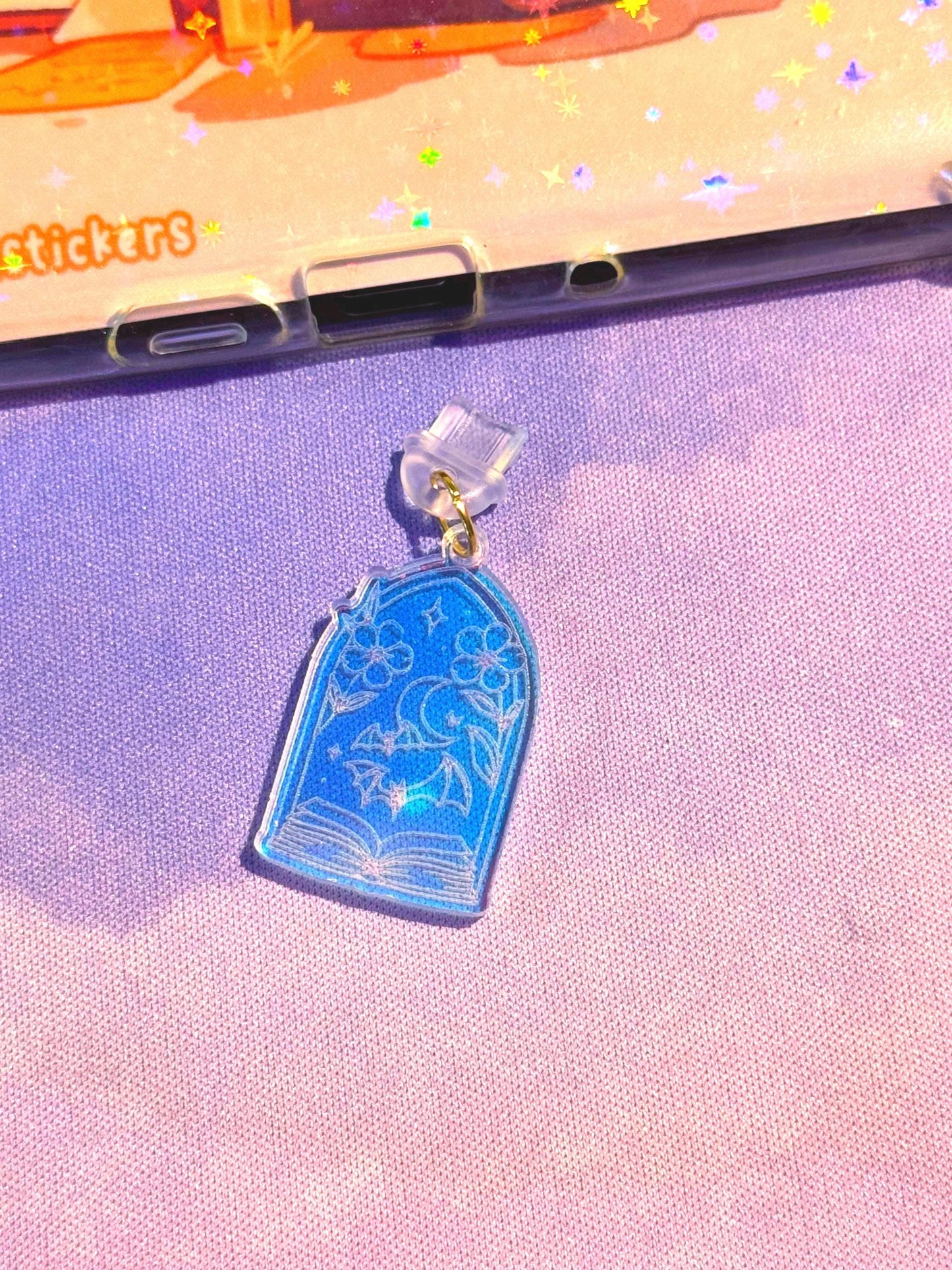 Iridescent Acrylic Book & Bat USB-C Charm: Kindle Decor