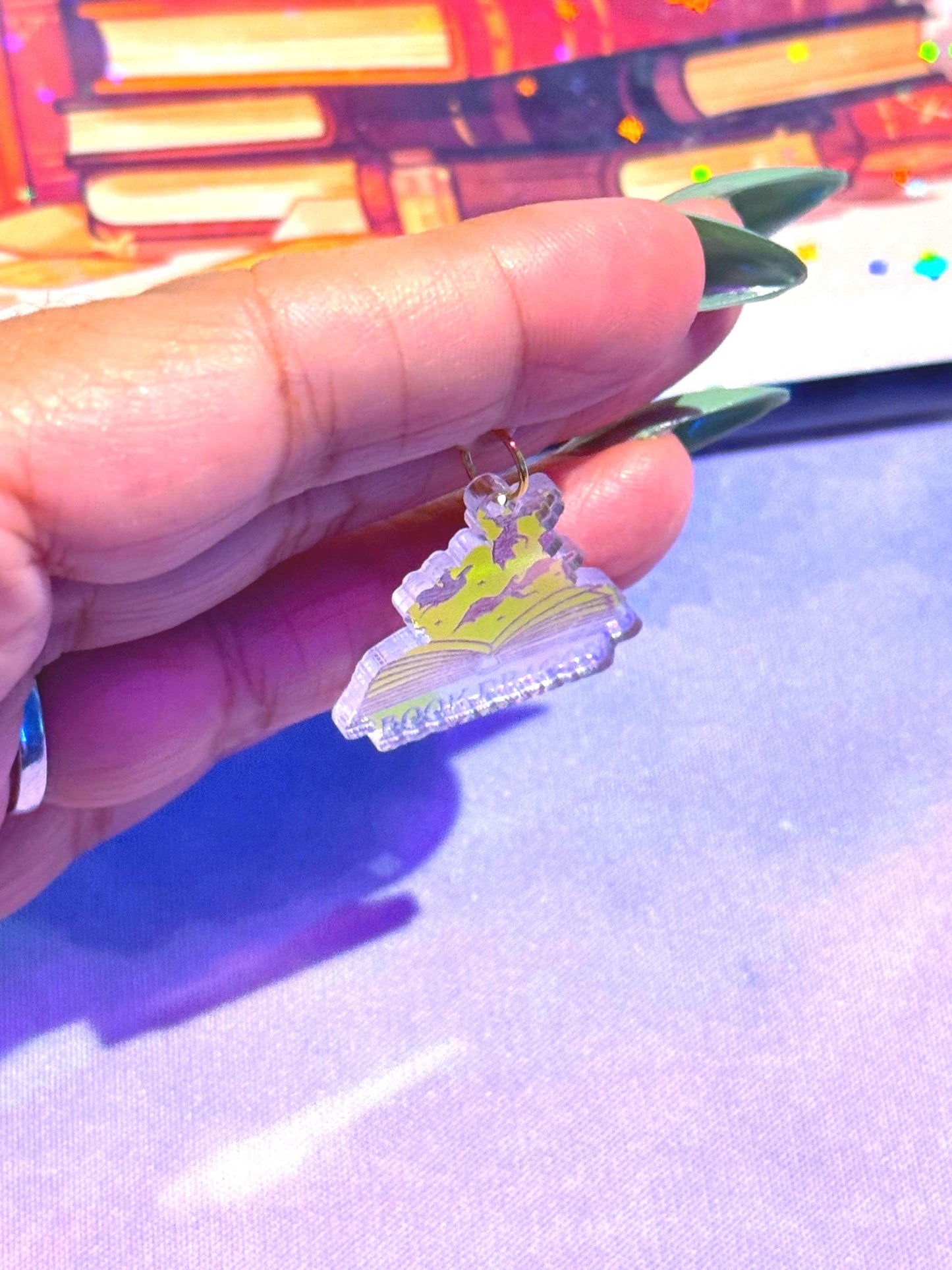 Iridescent Acrylic Book Dragon Charm: Kindle, USB-C Dust Plug