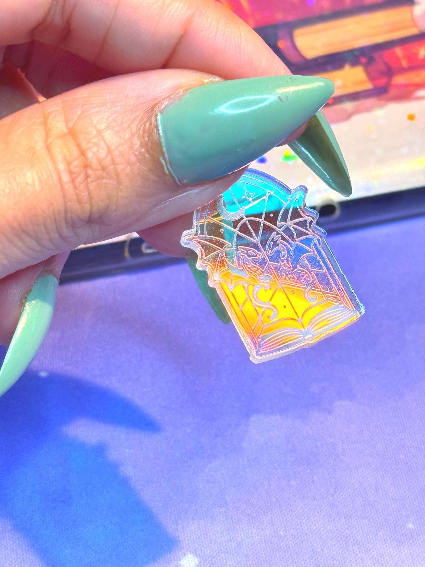 Iridescent Dragon Book Charm: Fantasy Kindle/USB-C Accessory