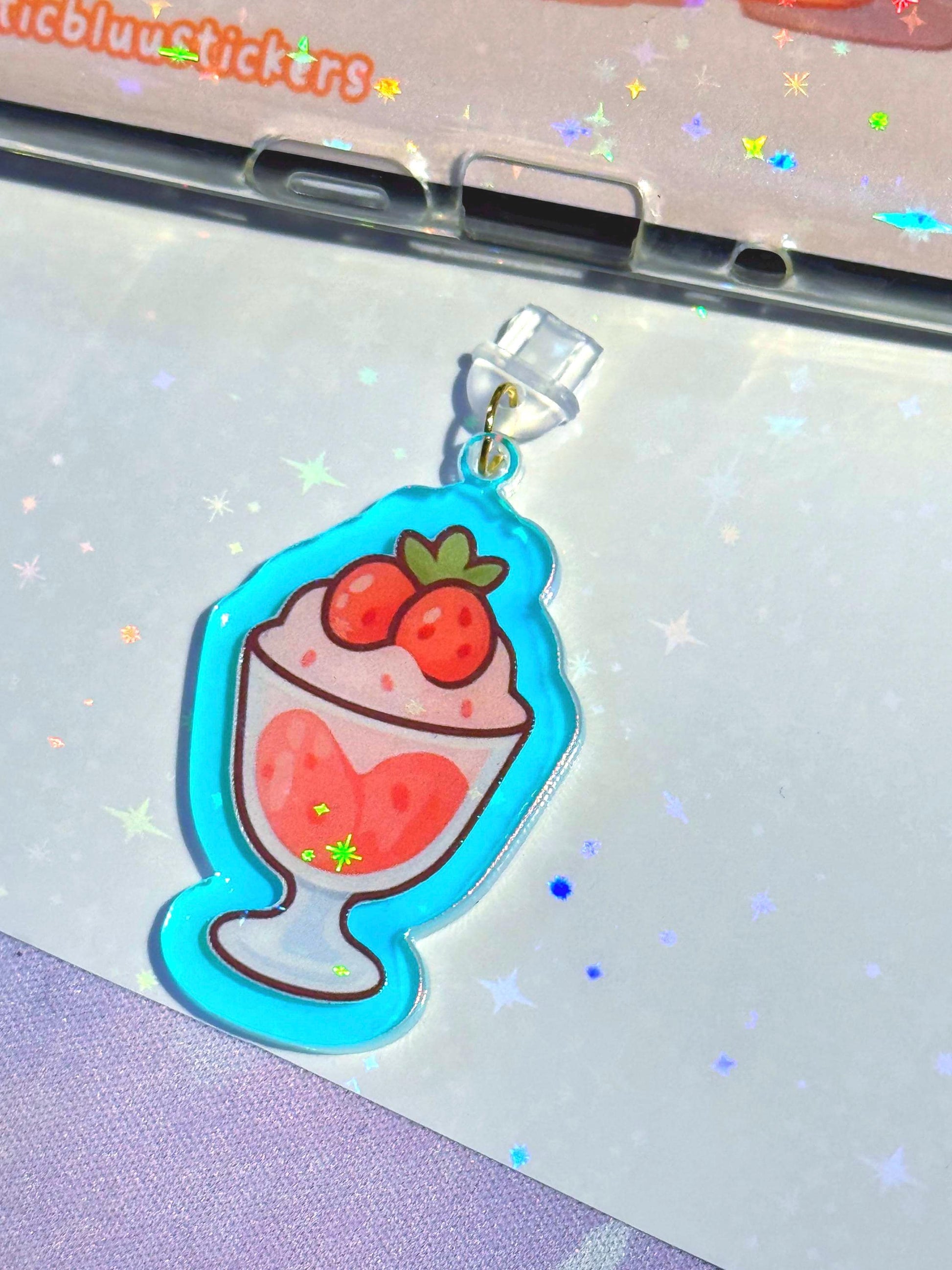 Switch Plug Charm Strawberry - Soft Girl Kindle, Phone, or Bag Dust Plug Cover | USB-C Bookish Gift, Strawberry Dessert