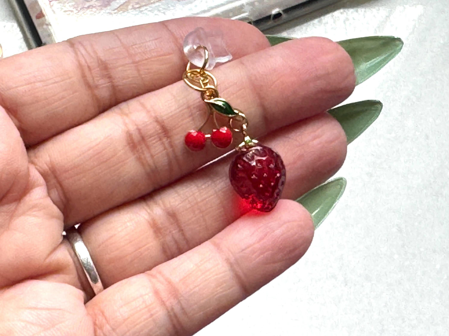 Strawberry and Cherry Dust Plug Charm – Cute Fruit USB-C Phone Charm for Kindle, E-Reader, and Tablets, Soft Girl Aesthetic Bookish Gift