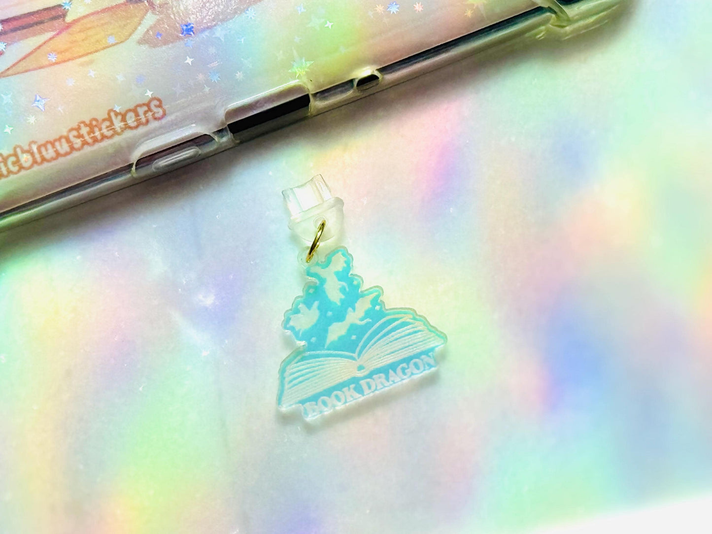 Book Dragon Kindle Charm: Iridescent Acrylic Ereader Decor