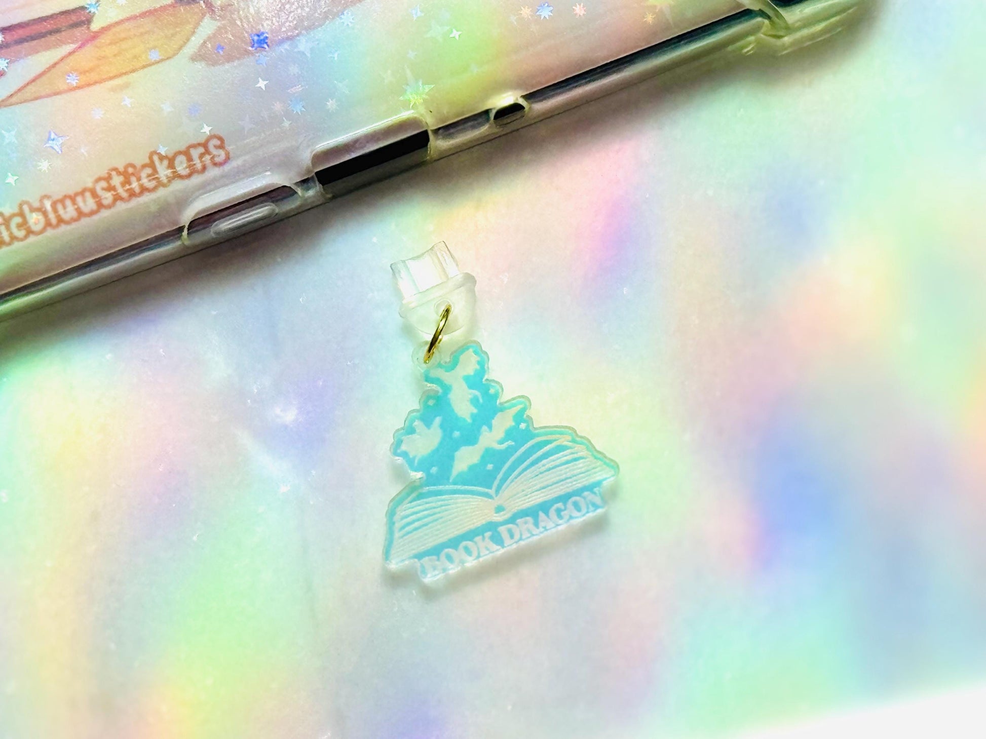 Book Dragon Kindle Charm: Iridescent Acrylic Ereader Decor