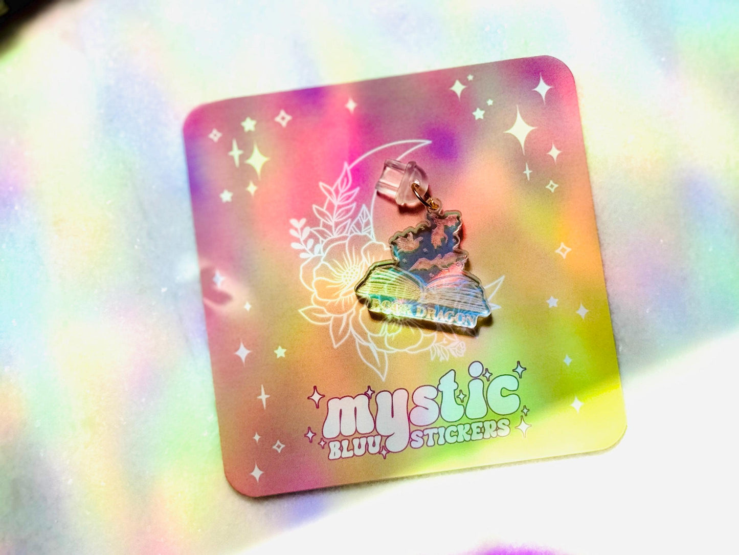 Book Dragon Kindle Charm: Iridescent Acrylic Ereader Decor