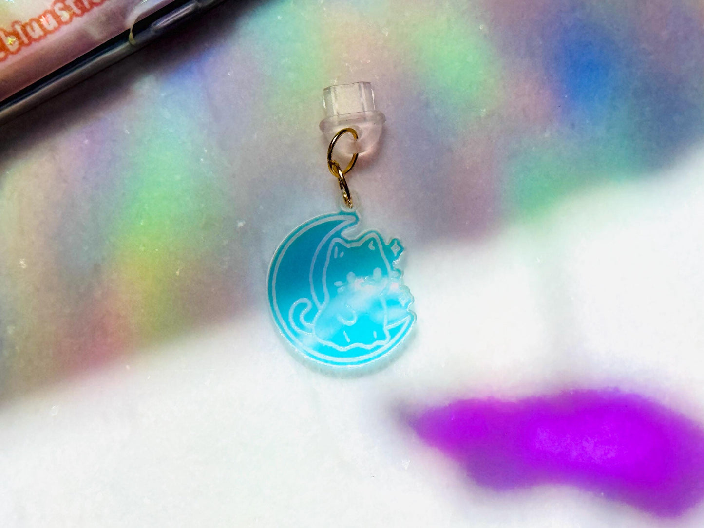 Cat Moon Kindle Dust Plug Charm for Ereader, Phone, Tablet, USB-C Device Decor, Cute Accessory Gift