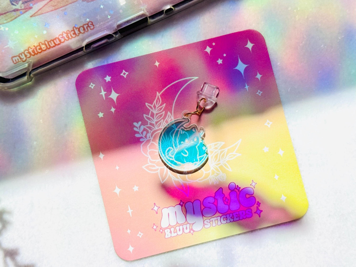 Cat Moon Kindle Dust Plug Charm for Ereader, Phone, Tablet, USB-C Device Decor, Cute Accessory Gift