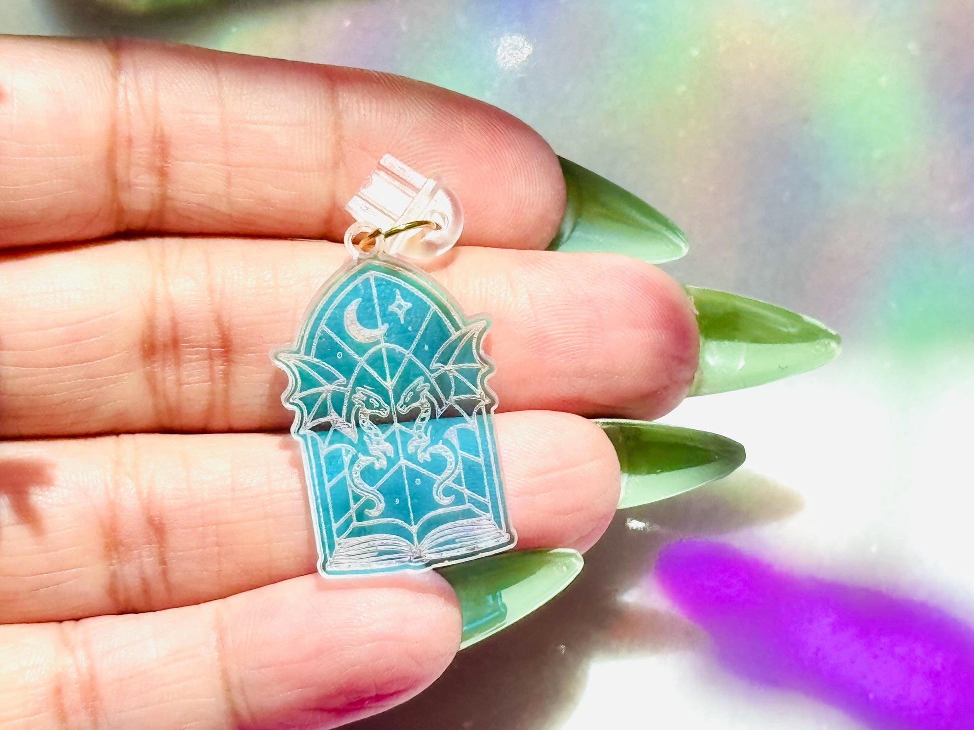 Iridescent Dragon Book Charm: Fantasy Kindle Accessory, USB-C Dust Plug