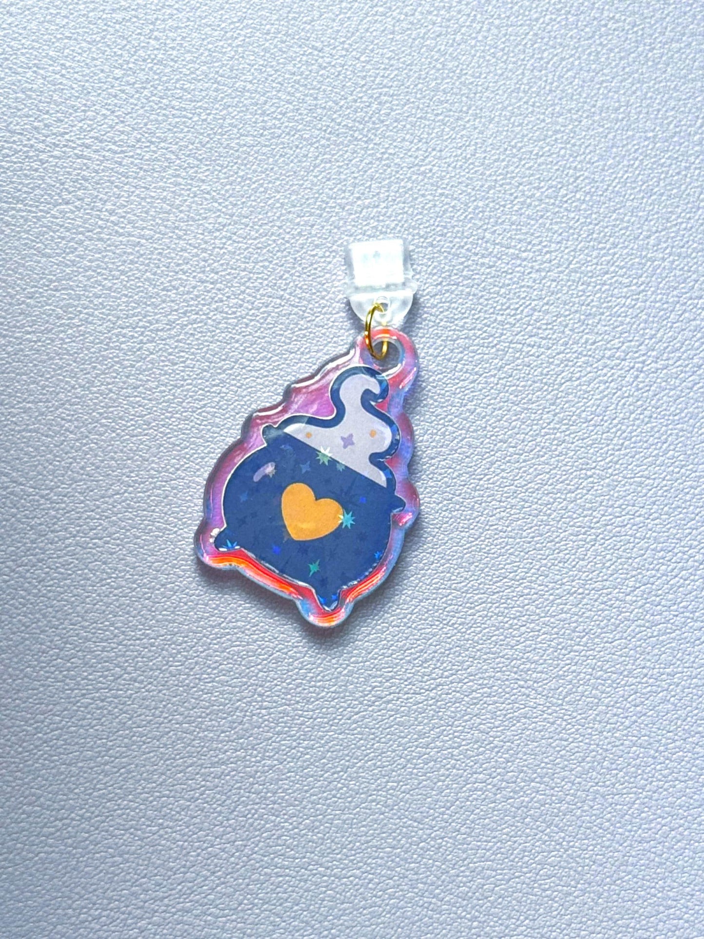 Holographic Halloween Charms: Witch Cauldron, Tarot Moon, Candy Corn