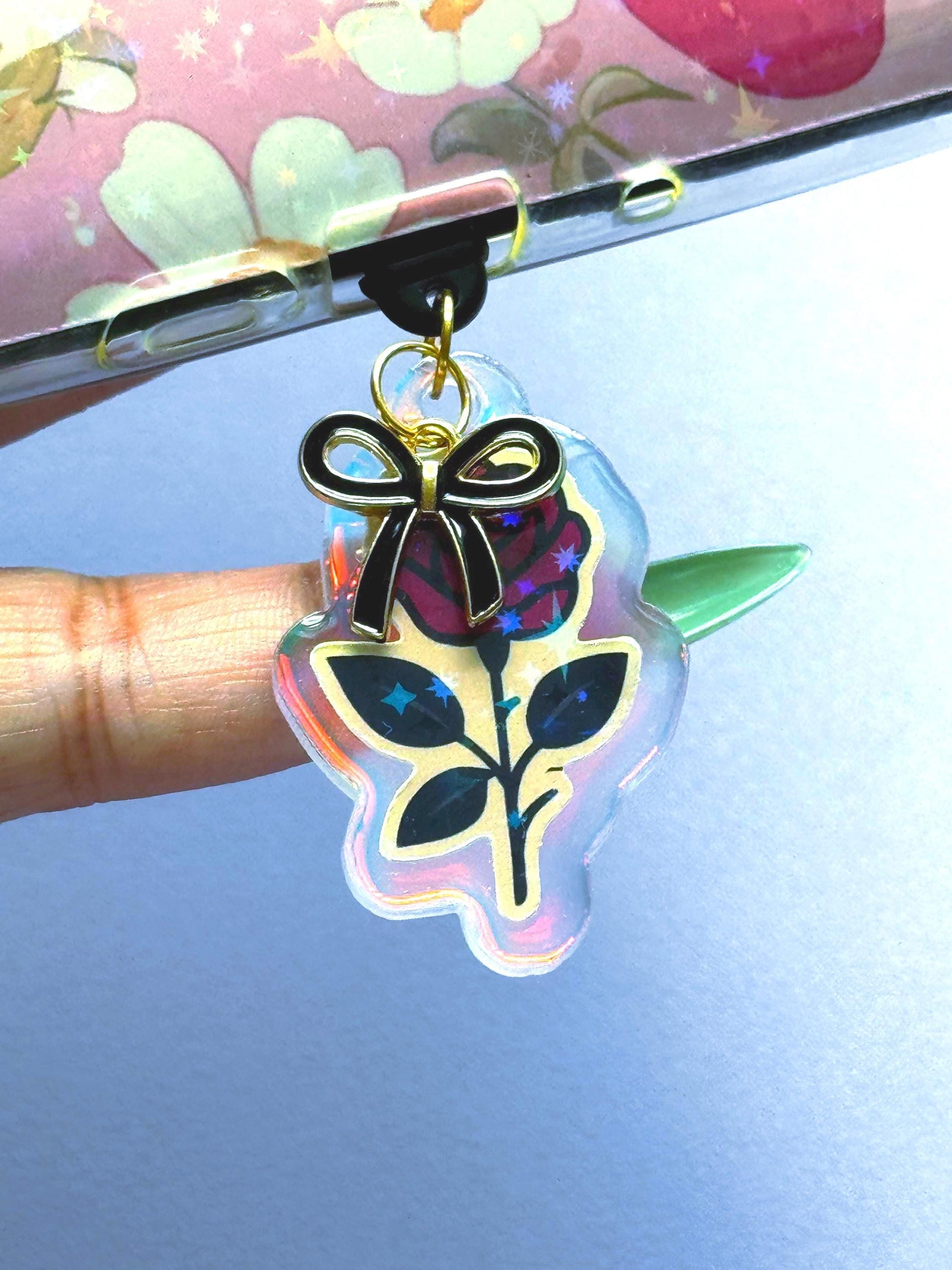 Acrylic Rose Dust Plug Charm For Kindles, iPhone And Android, Dark Romance Kindle Charm, Phone USB c Charm, Acrylic Dust Plug Charm