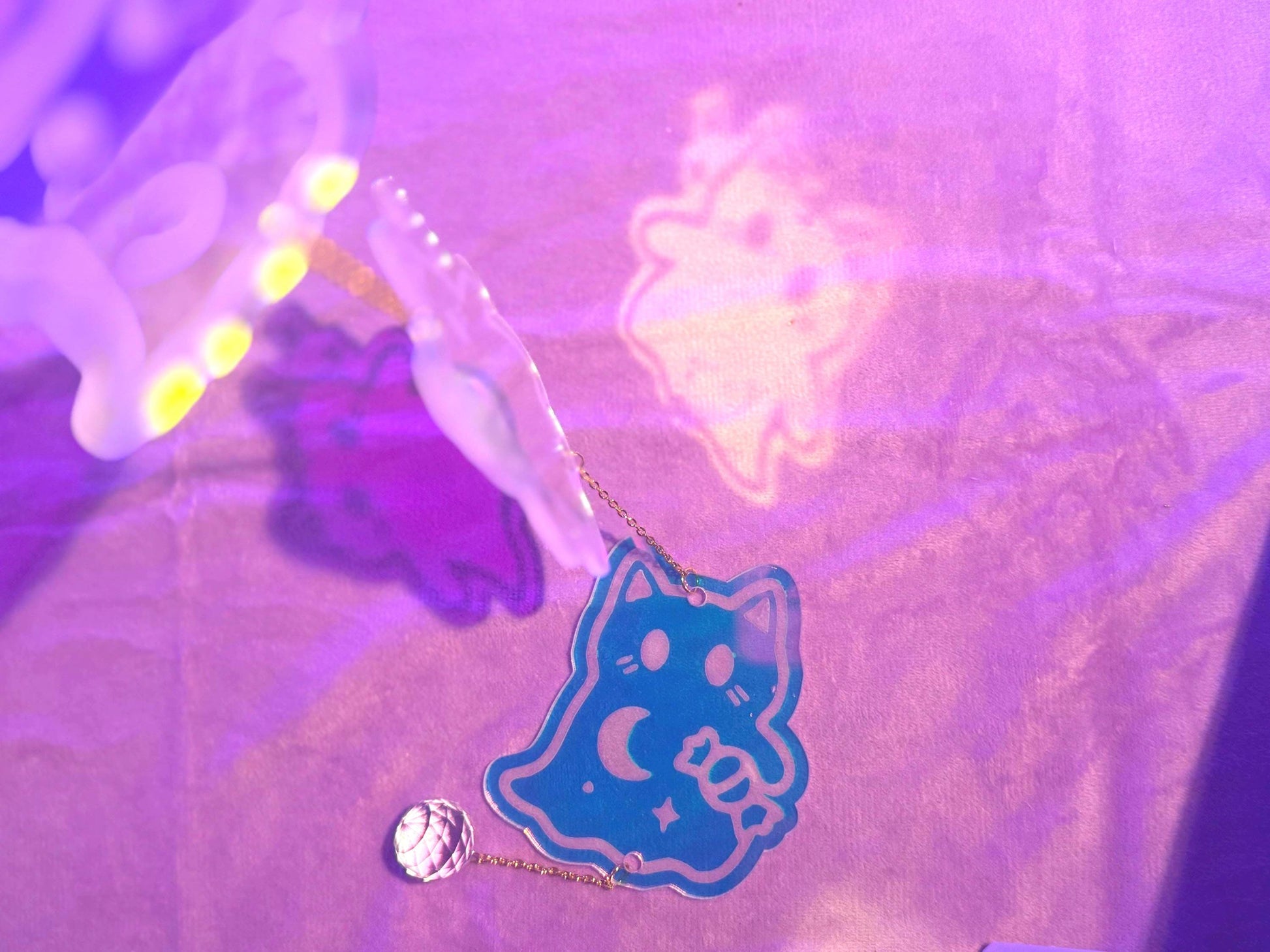 Iridescent Ghost Cats Sun Catcher: Halloween Window Decor, Rainbow Maker