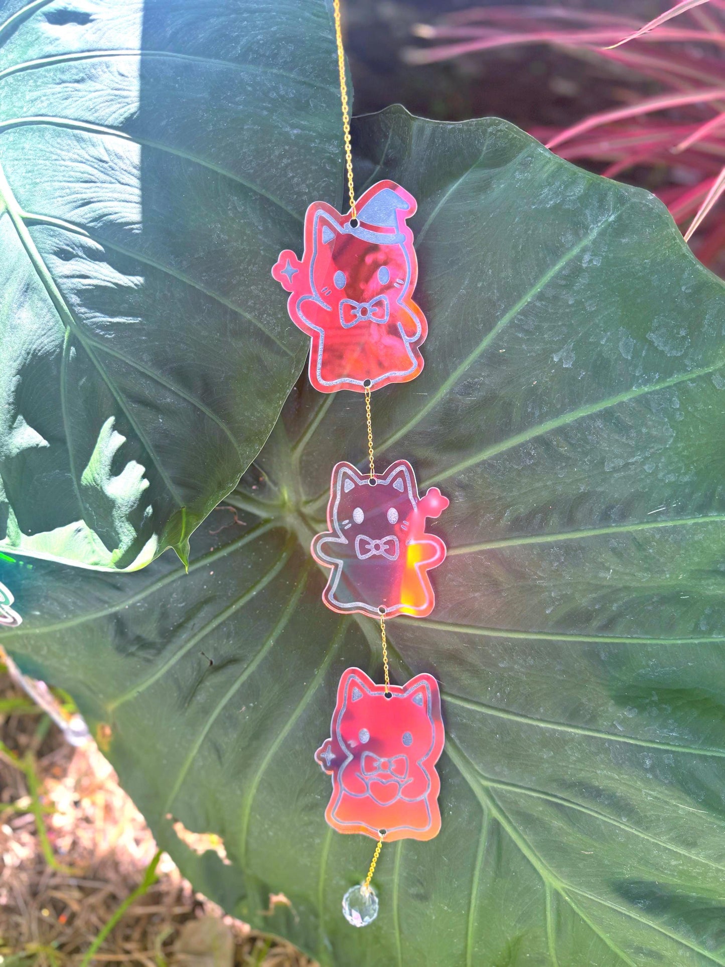 Iridescent Ghost Cats Sun Catcher: Halloween Window Decor, Rainbow Maker