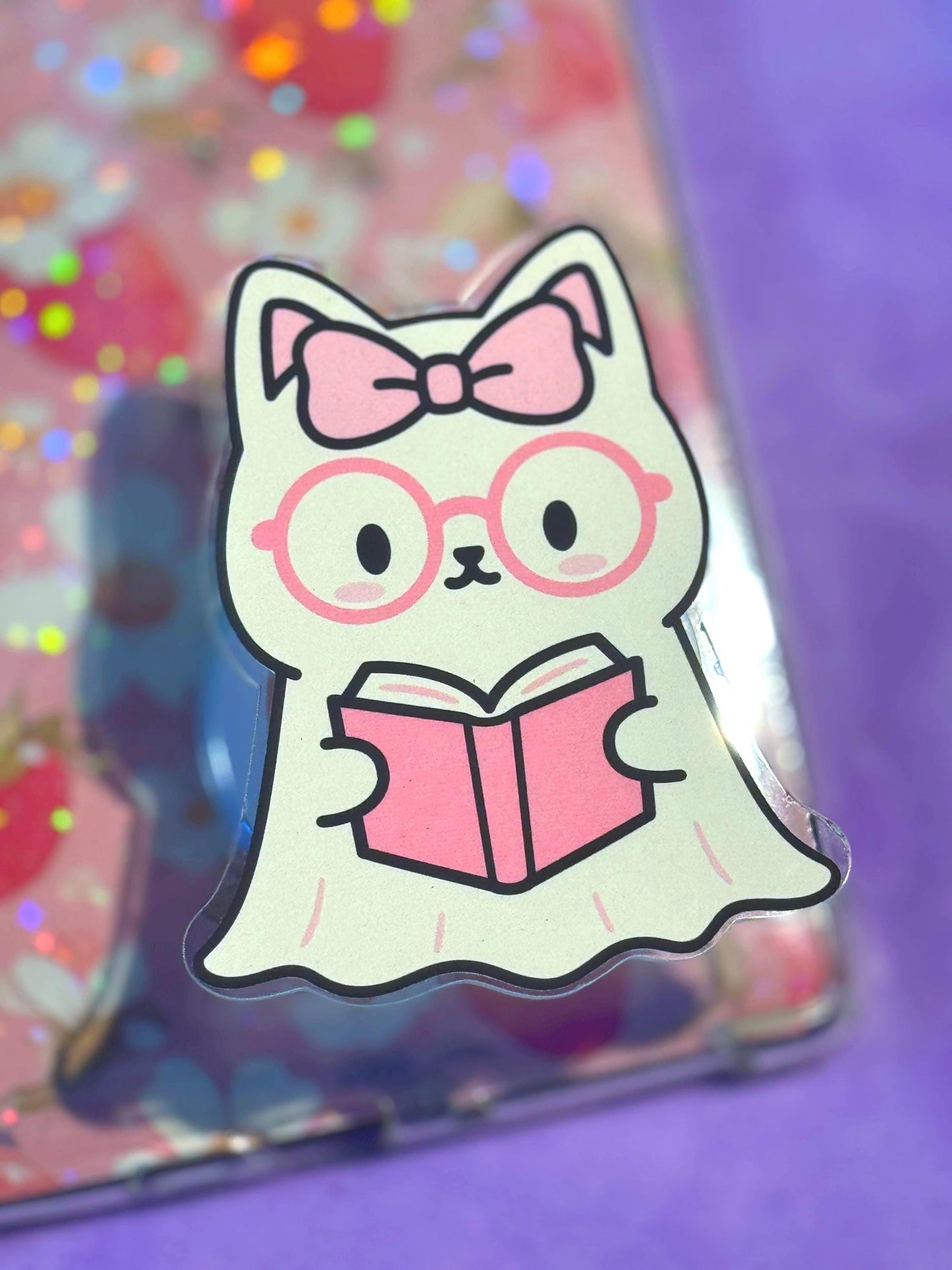 Ghost Cat Kindle Grip: Holographic Bookish Magsafe Phone Grip