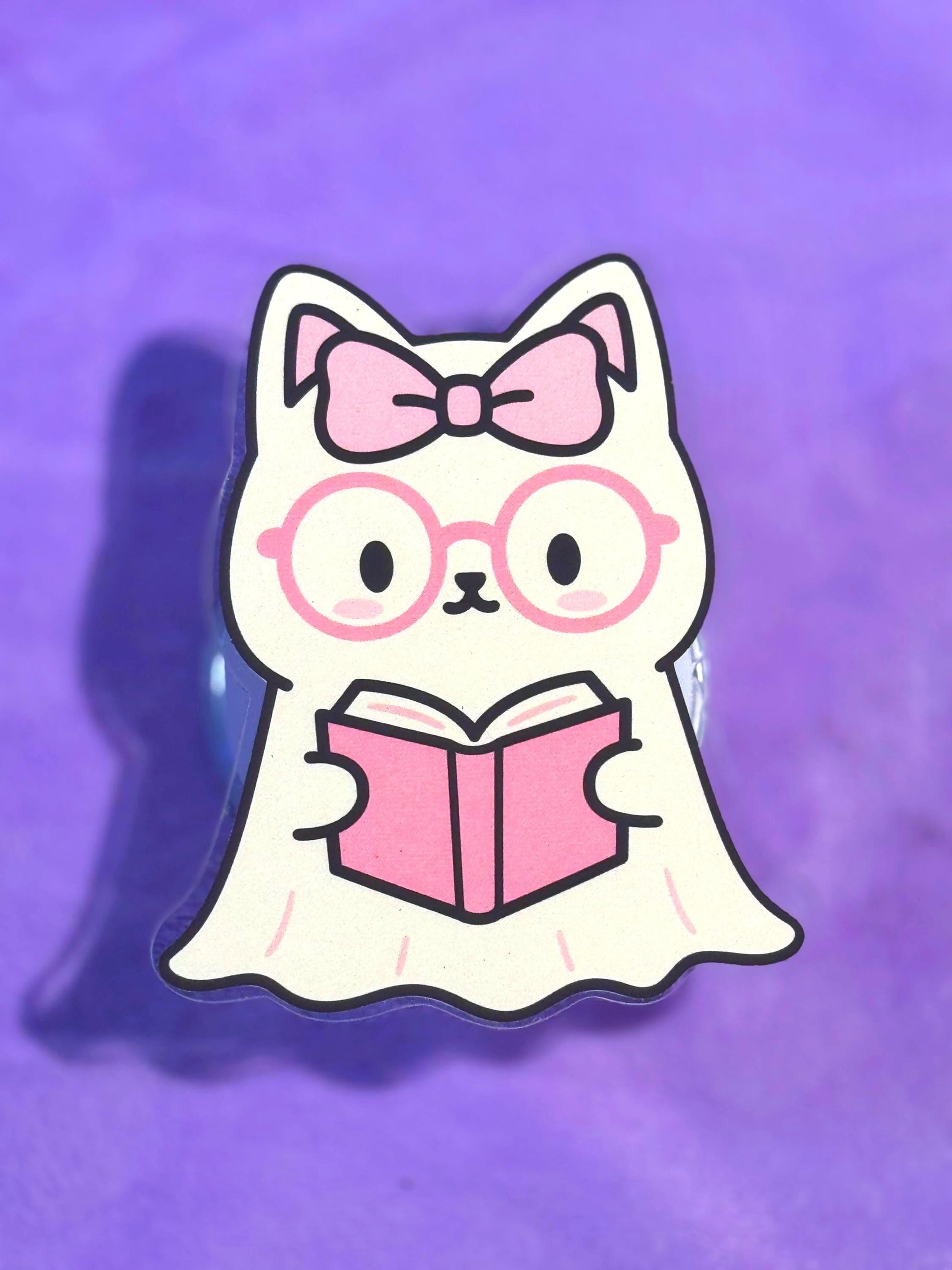 Ghost Cat Kindle Grip: Holographic Bookish Magsafe Phone Grip