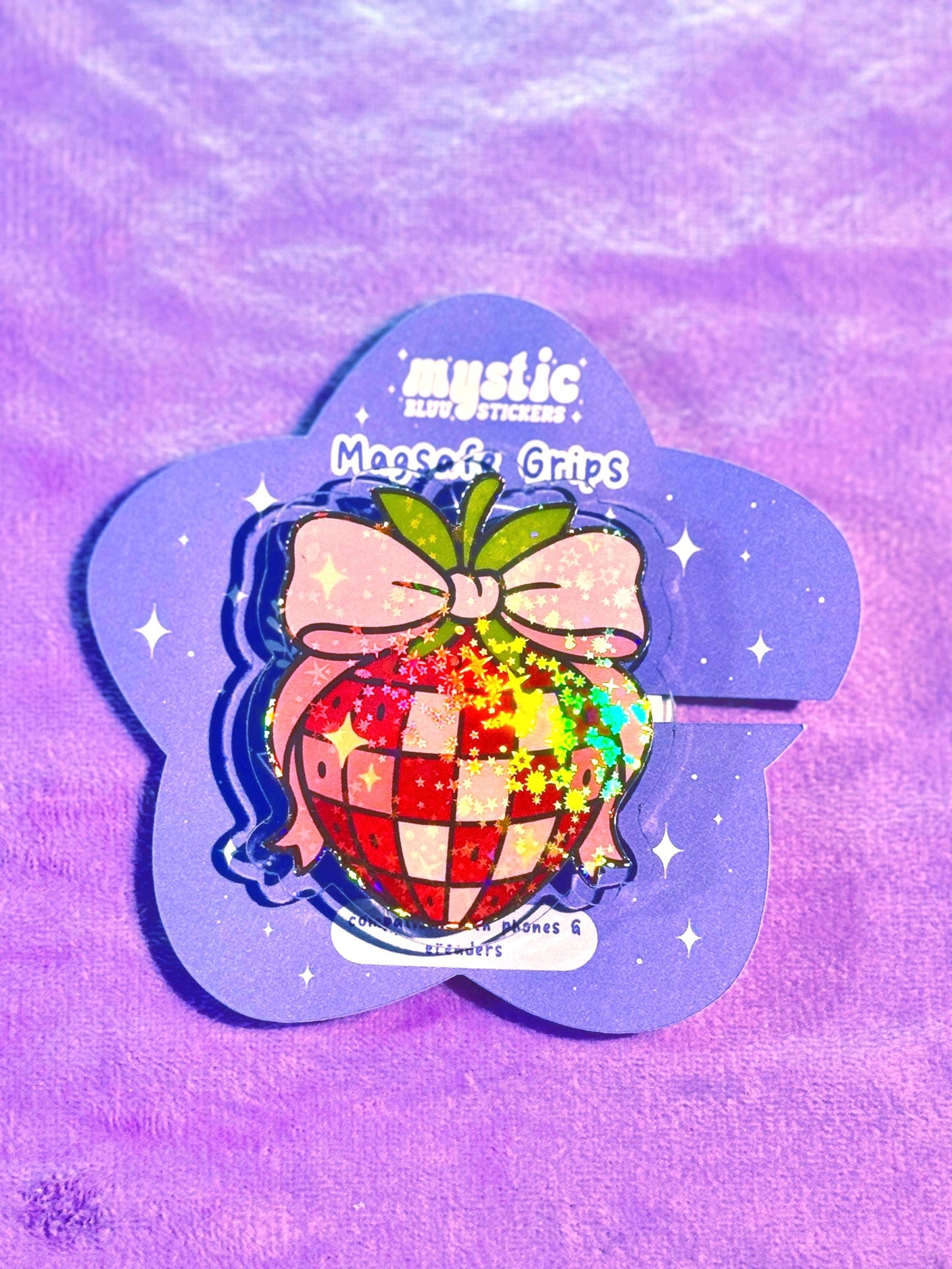 Strawberry MagSafe Kindle Grip: Holographic Bookish Phone Accessory