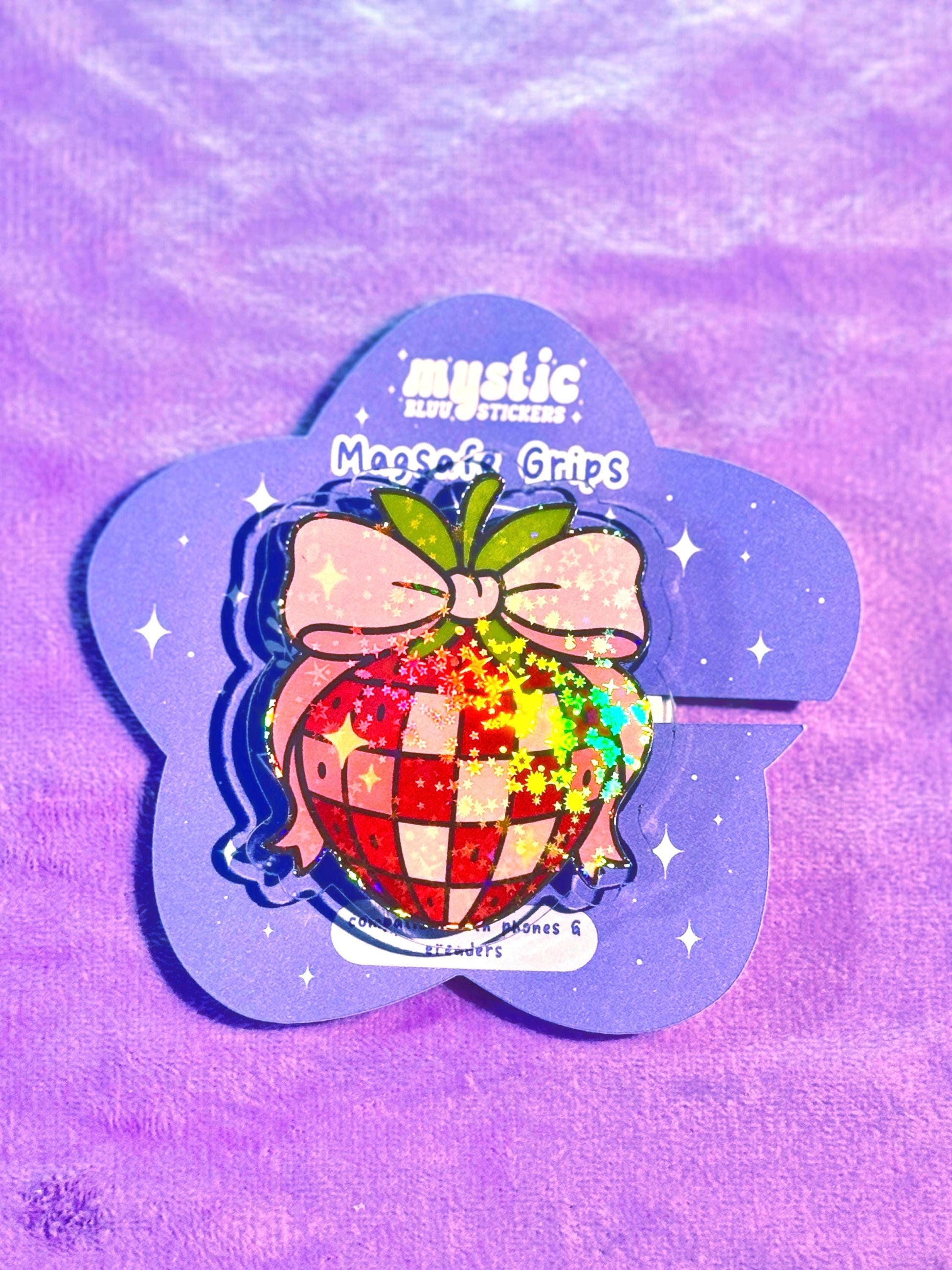 Strawberry MagSafe Kindle Grip: Holographic Bookish Phone Accessory