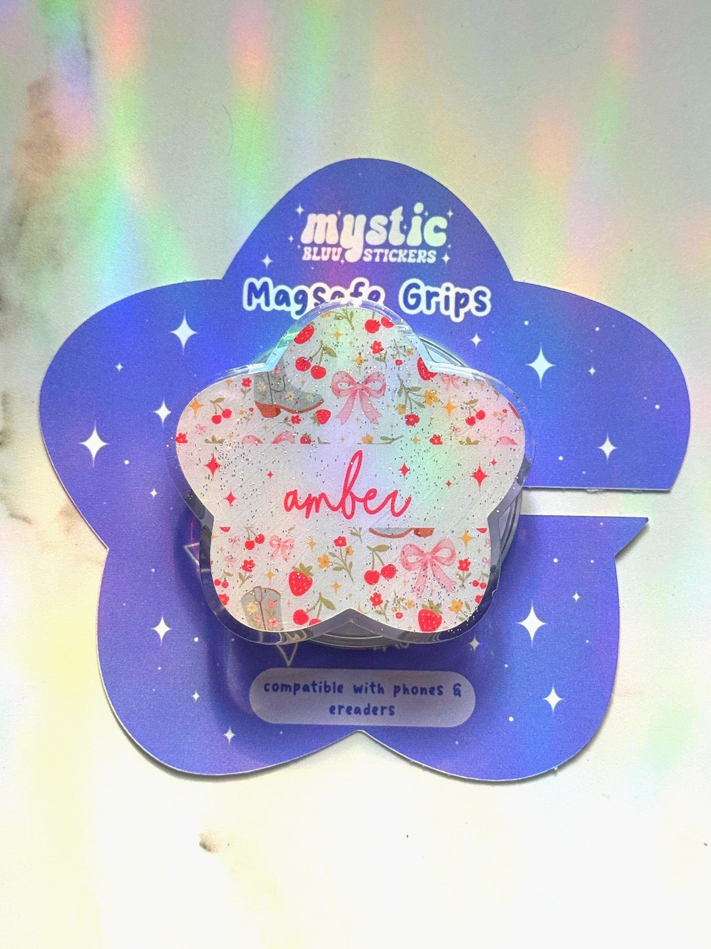 Personalized Strawberry MagSafe Grip: Bookish Kindle/Phone Holder