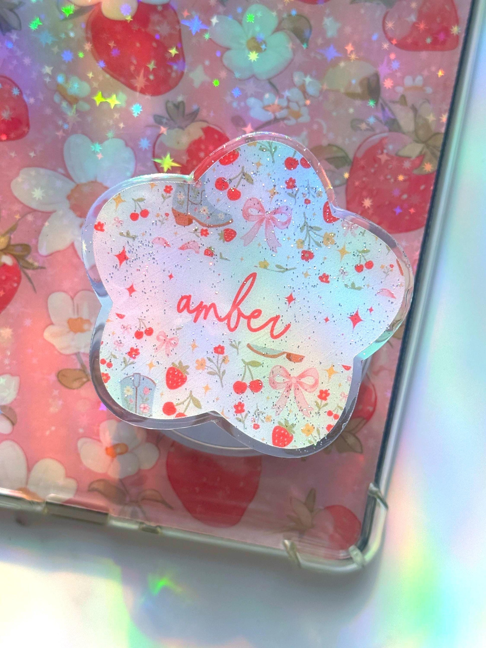 Personalized Strawberry MagSafe Grip: Bookish Kindle/Phone Holder