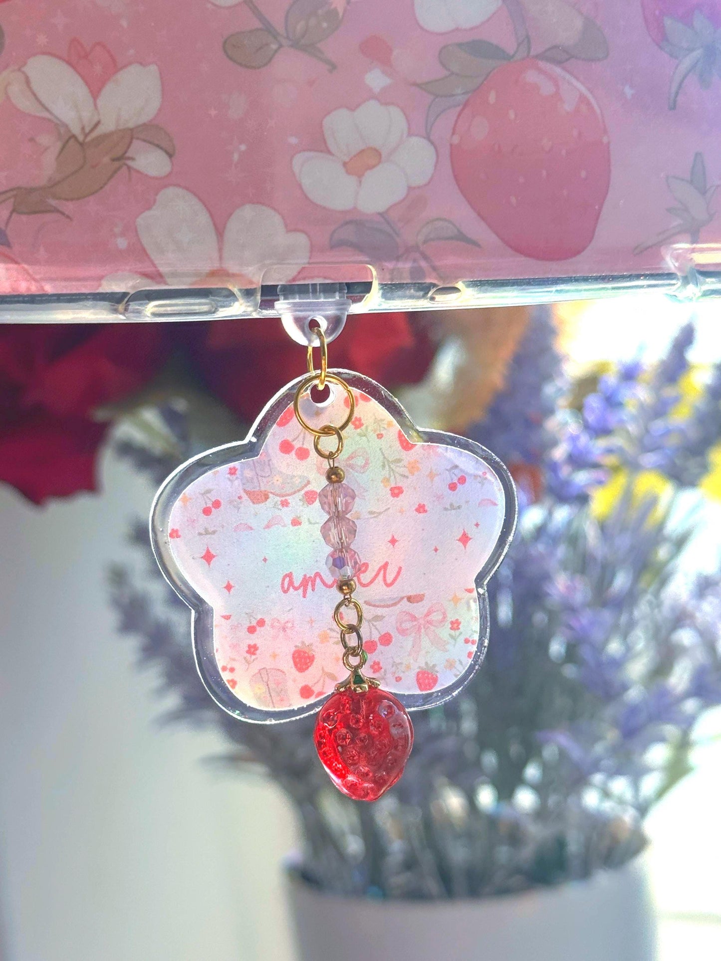 Personalized Strawberry Kindle Dust Plug Charm, Cute Tablet & Phone Accessories, Plug Charm Cover, Book Lover Gift, Resin Kindle Charm