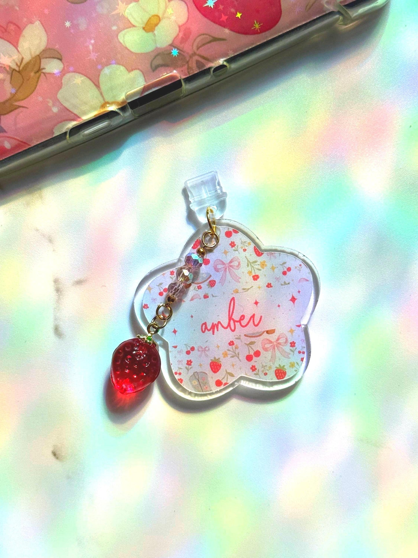 Personalized Strawberry Kindle Dust Plug Charm, Cute Tablet & Phone Accessories, Plug Charm Cover, Book Lover Gift, Resin Kindle Charm