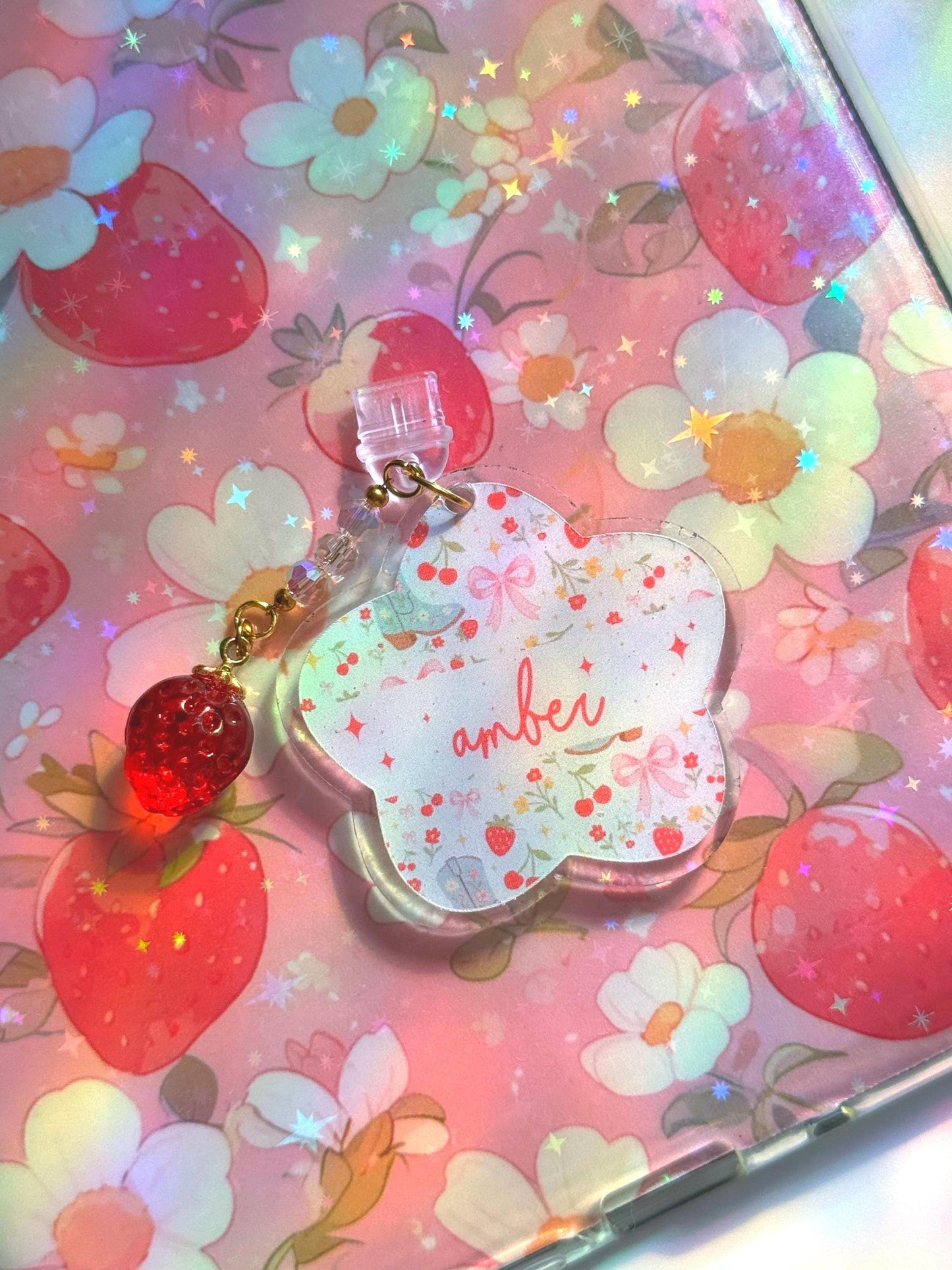 Personalized Strawberry Kindle Dust Plug Charm, Cute Tablet & Phone Accessories, Plug Charm Cover, Book Lover Gift, Resin Kindle Charm