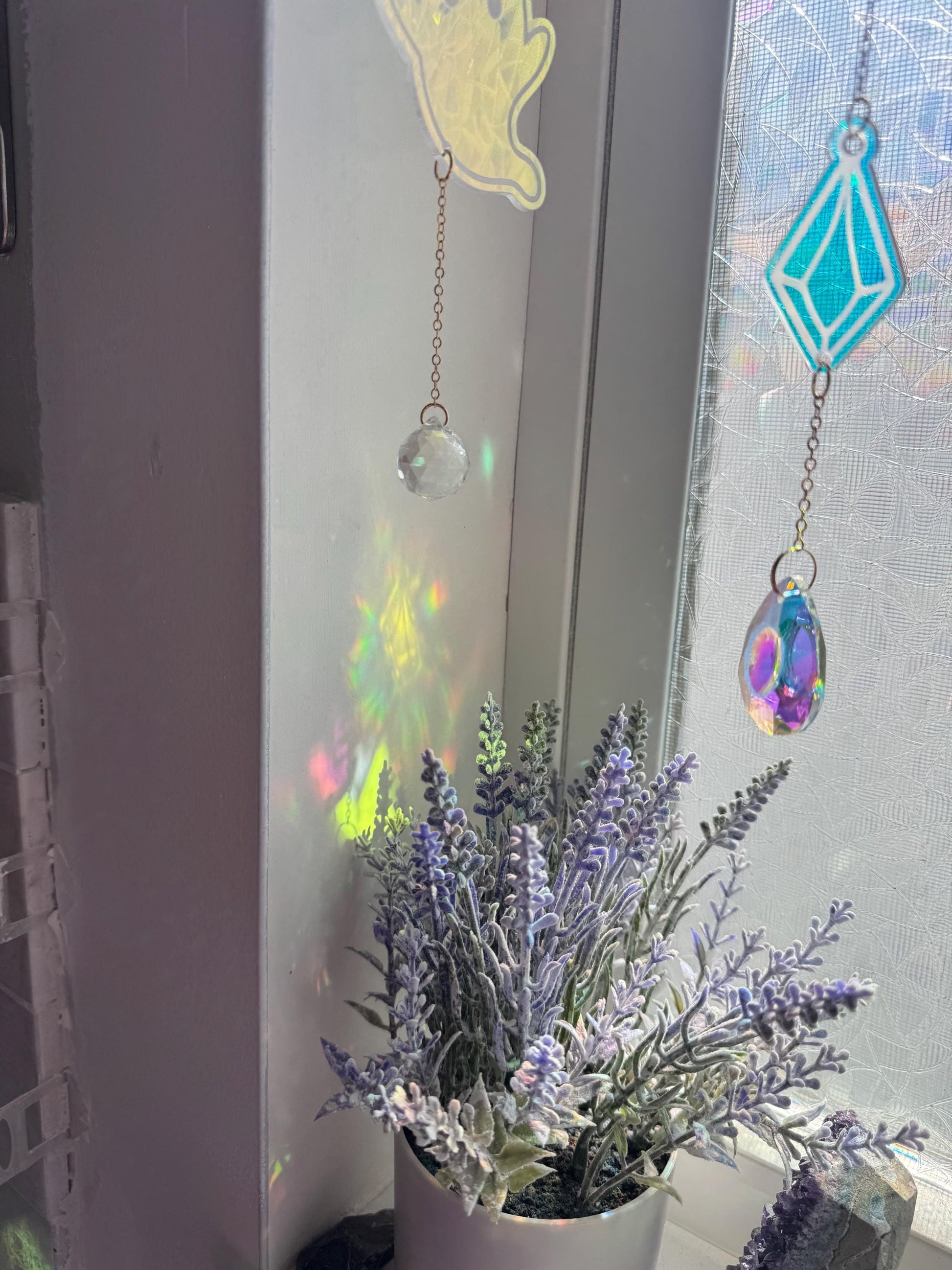 Iridescent Ghost Cat Sun Catcher: Witchy Halloween Window Charm