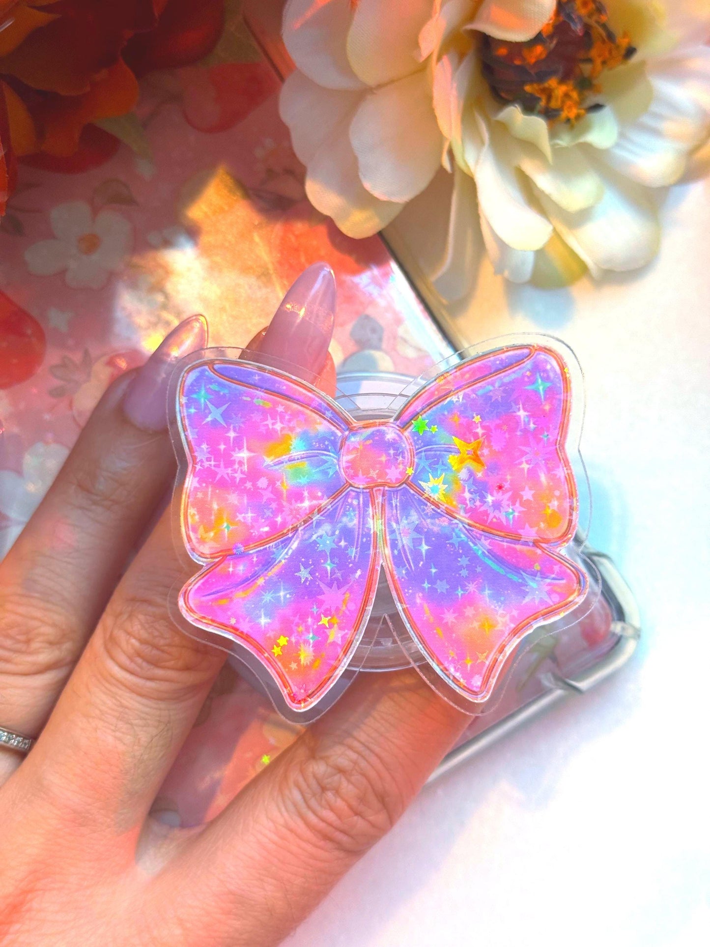 Rainbow Bow Magsafe Grip: Holographic Kindle & Phone Accessory