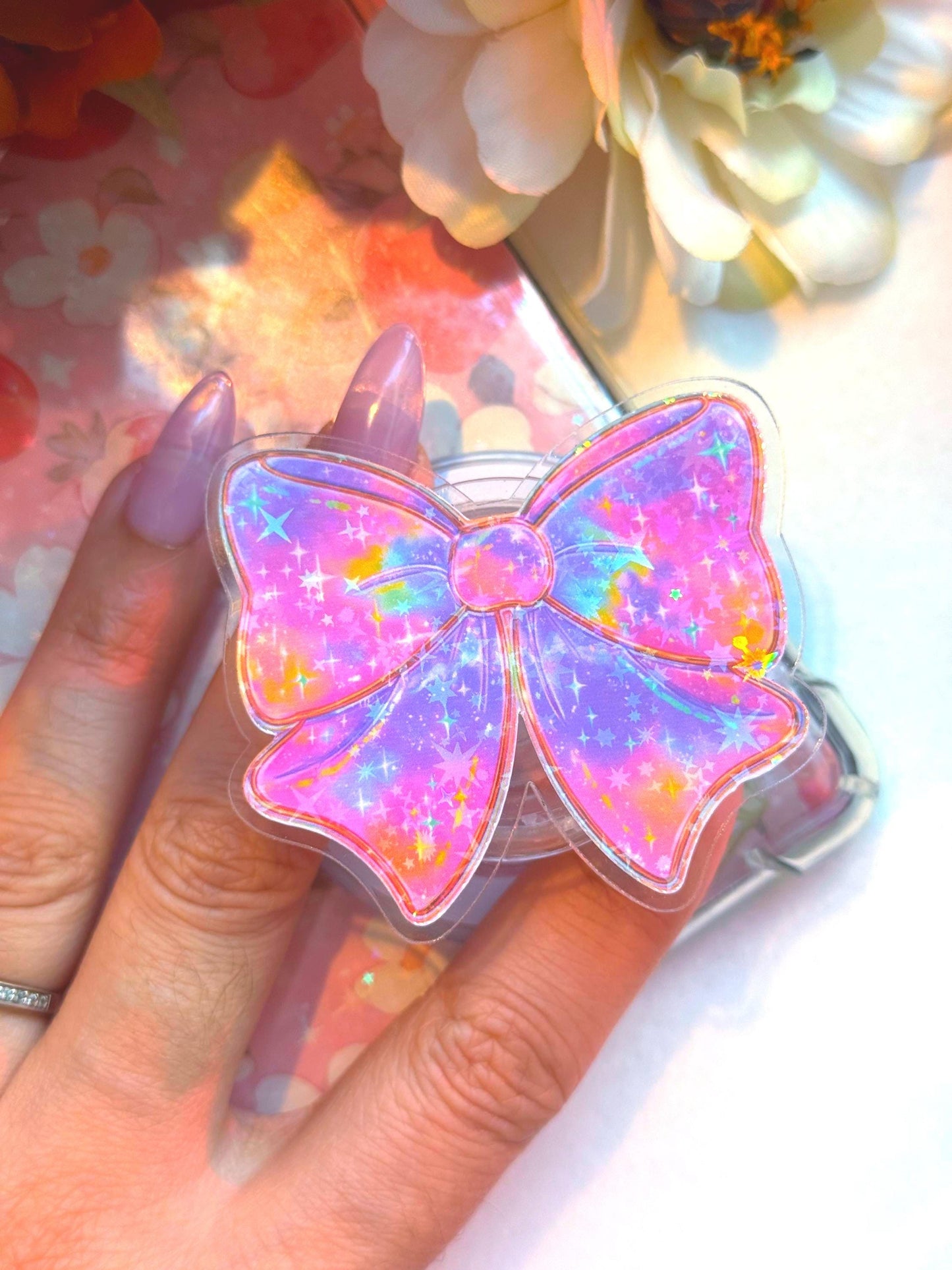 Rainbow Bow Magsafe Grip: Holographic Kindle & Phone Accessory