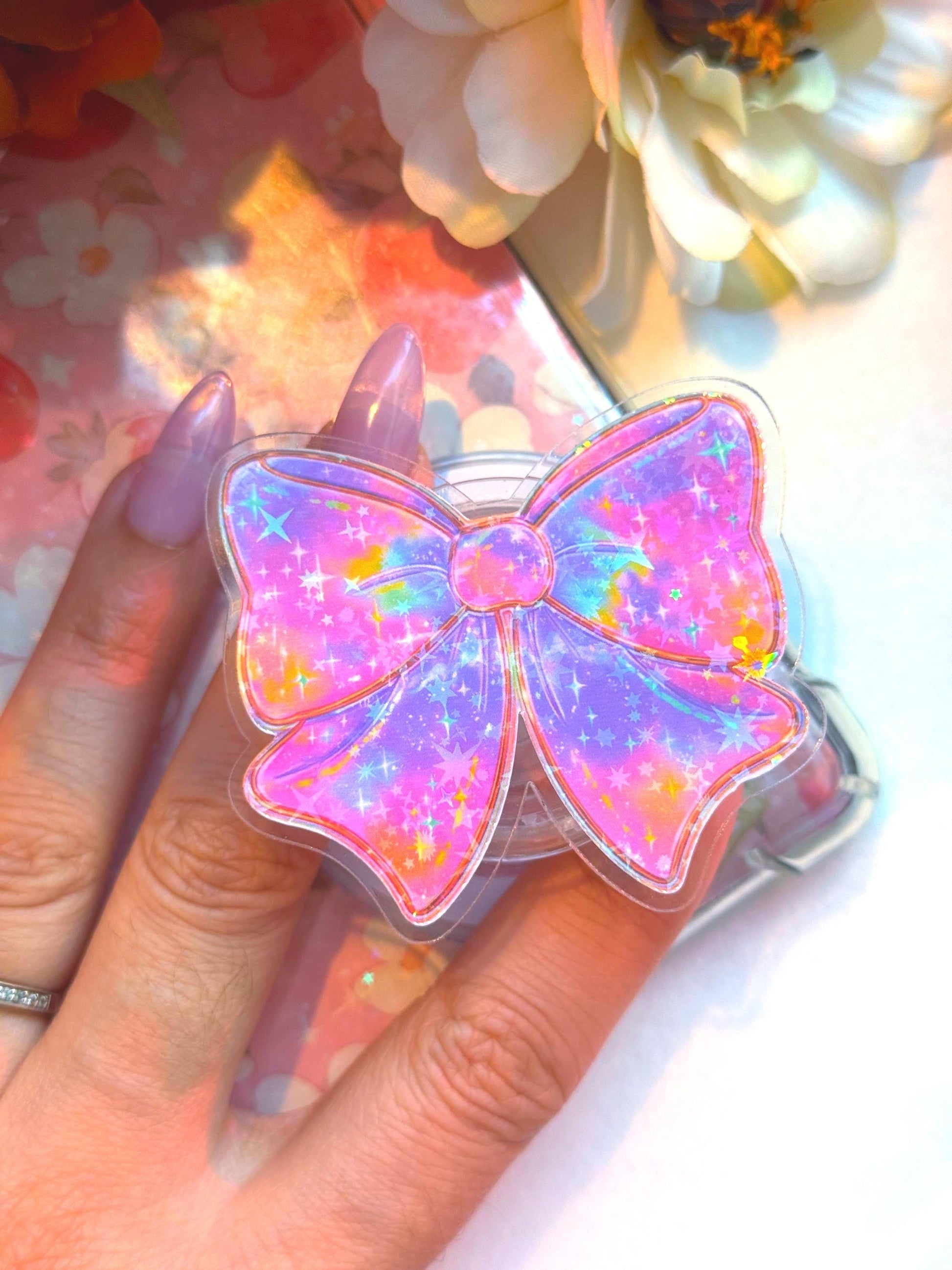Rainbow Bow Magsafe Grip: Holographic Kindle & Phone Accessory