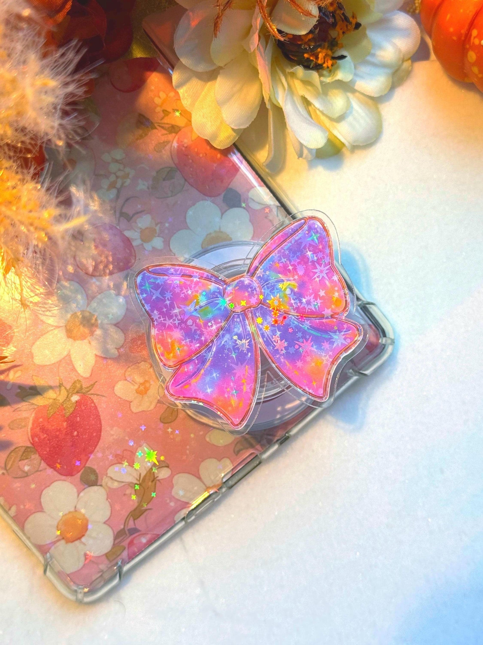 Rainbow Bow Magsafe Grip: Holographic Kindle & Phone Accessory