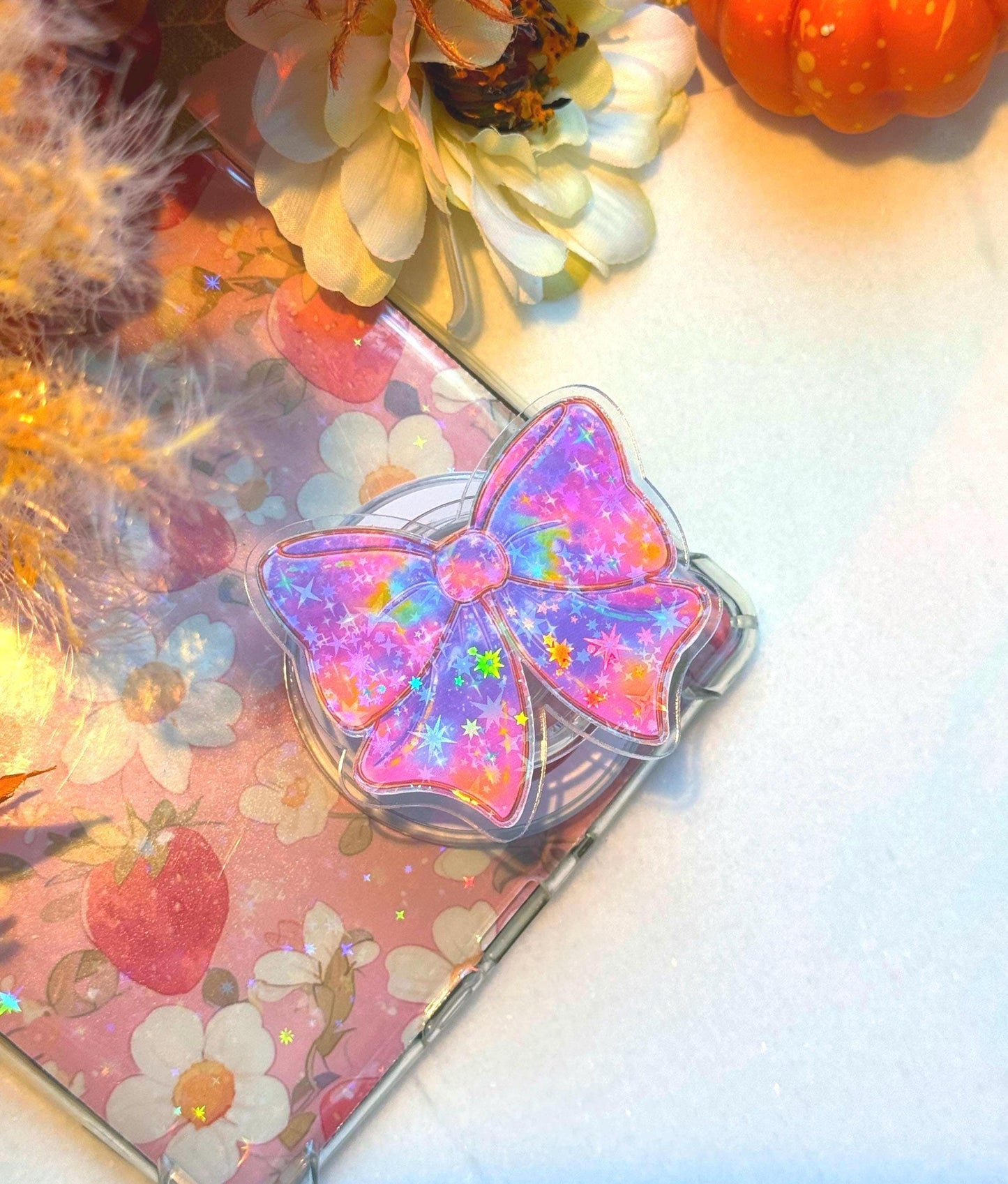 Rainbow Bow Magsafe Grip: Holographic Kindle & Phone Accessory