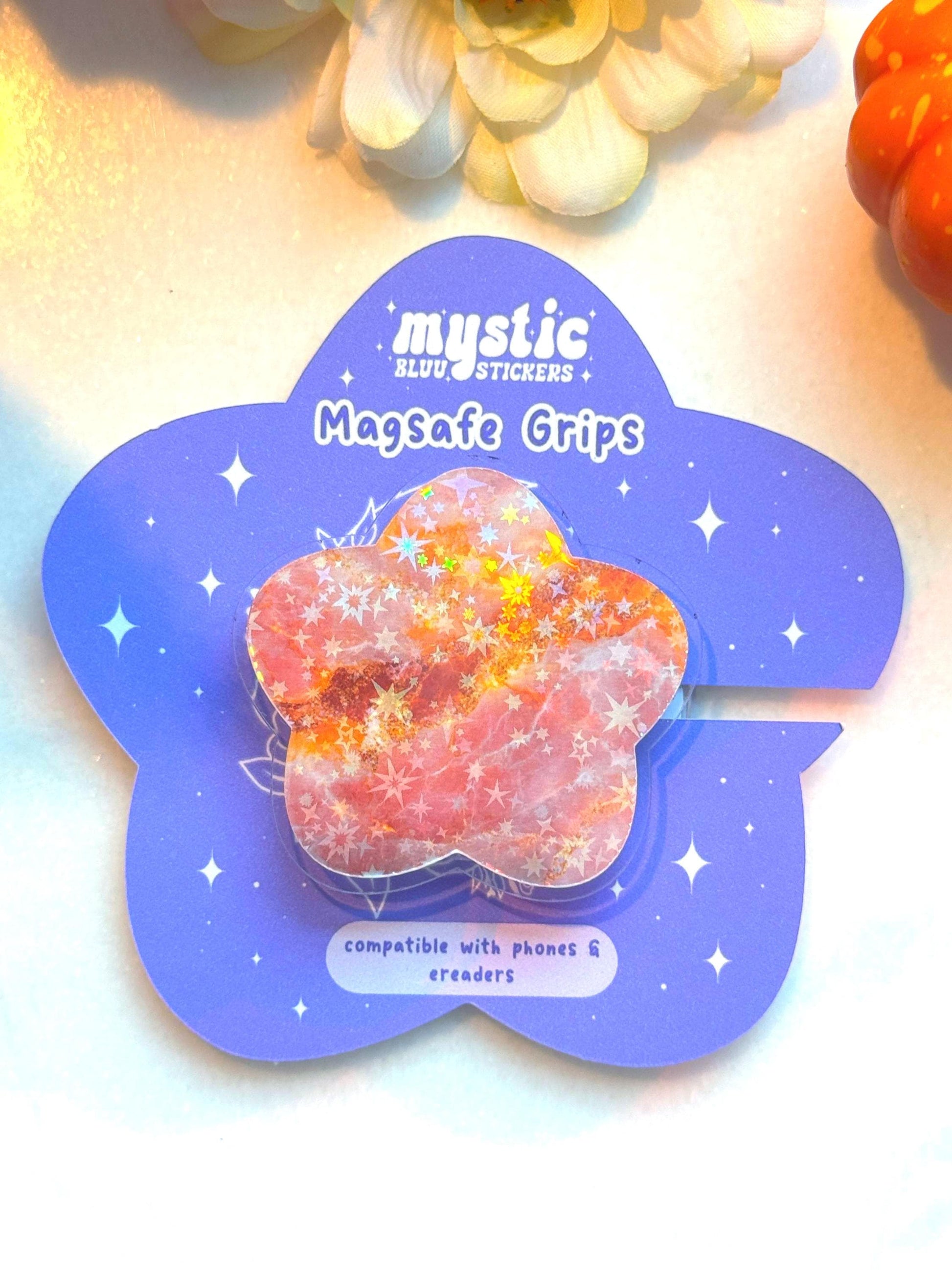 Pink Marble MagSafe Kindle Grip: Starry E-Reader Phone Accessory