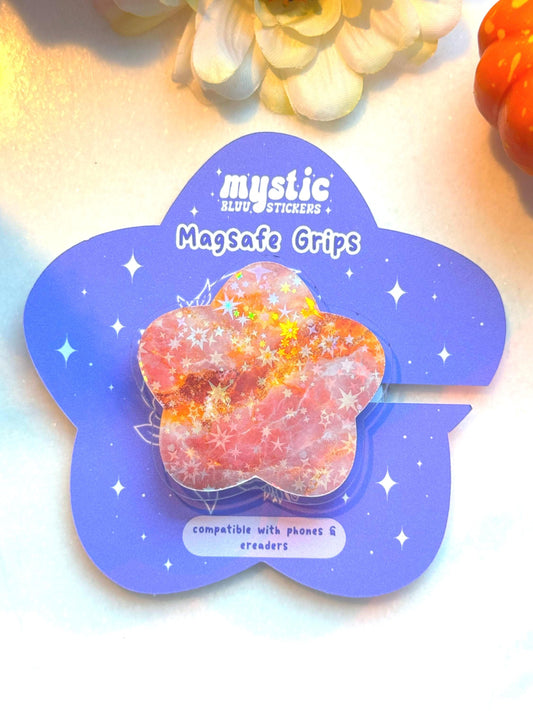 Pink Marble MagSafe Kindle Grip: Starry E-Reader Phone Accessory