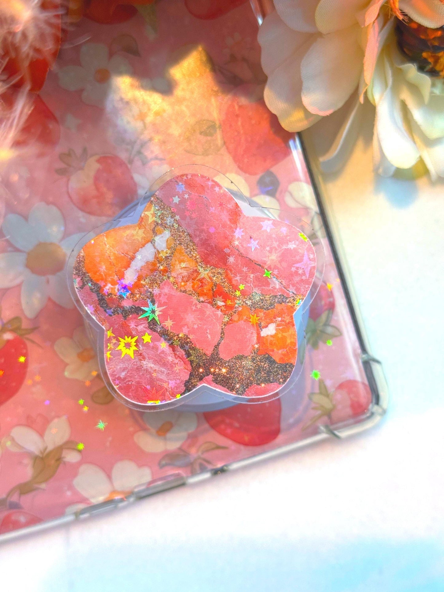 Pink Marble MagSafe Kindle Grip: Starry E-Reader Phone Accessory