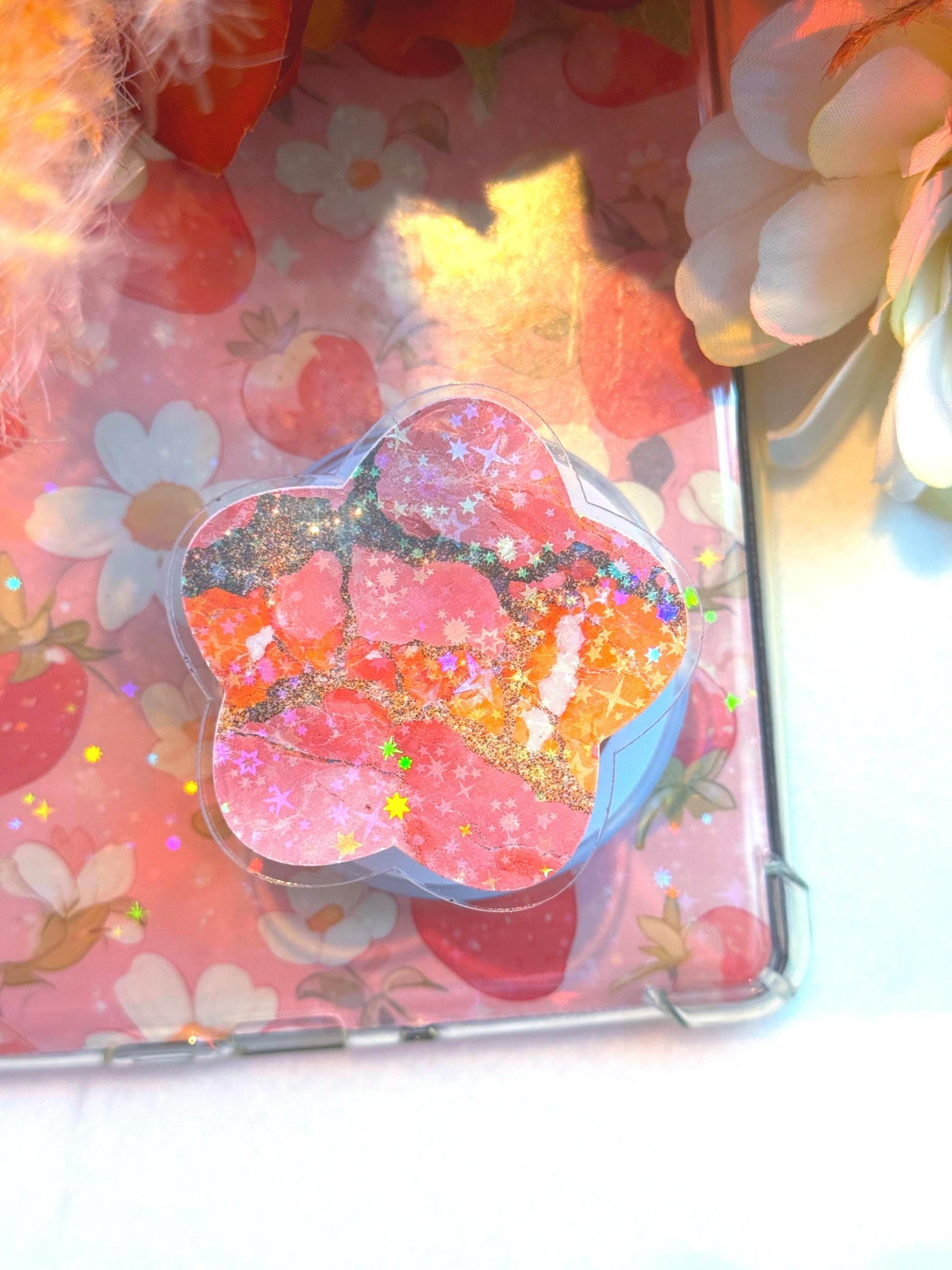 Pink Marble MagSafe Kindle Grip: Starry E-Reader Phone Accessory