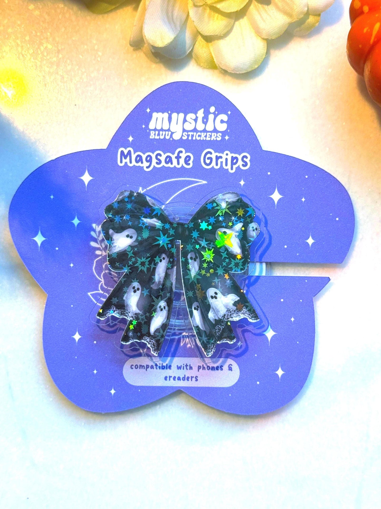 Ghost Bow MagSafe Phone Grip: Spooky Bookish E-Reader Accessory